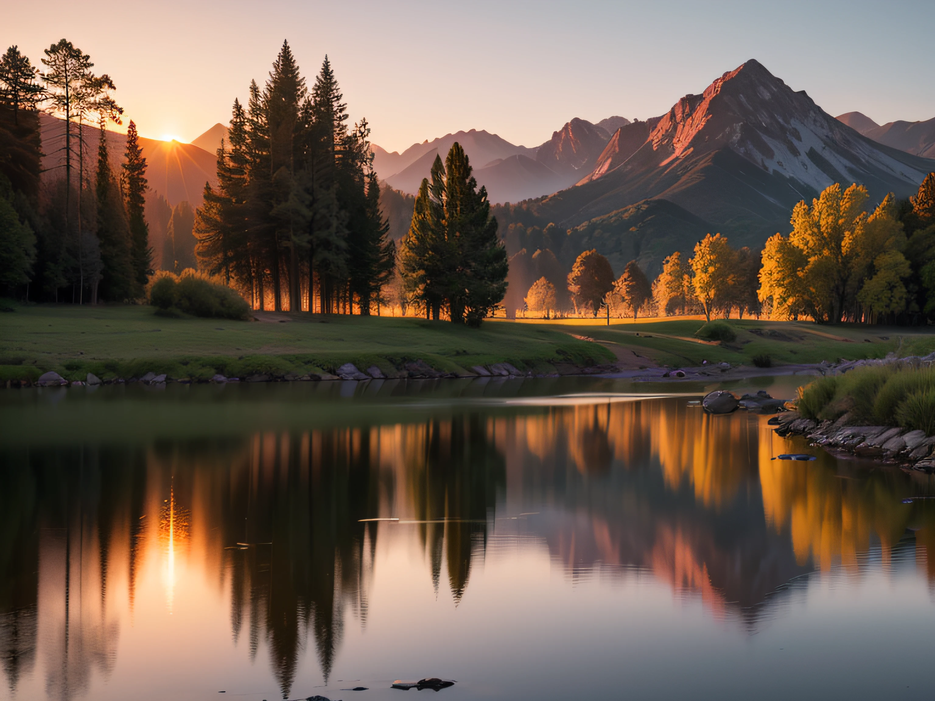 lake　Fantastical　Sunset　Plants　the panorama