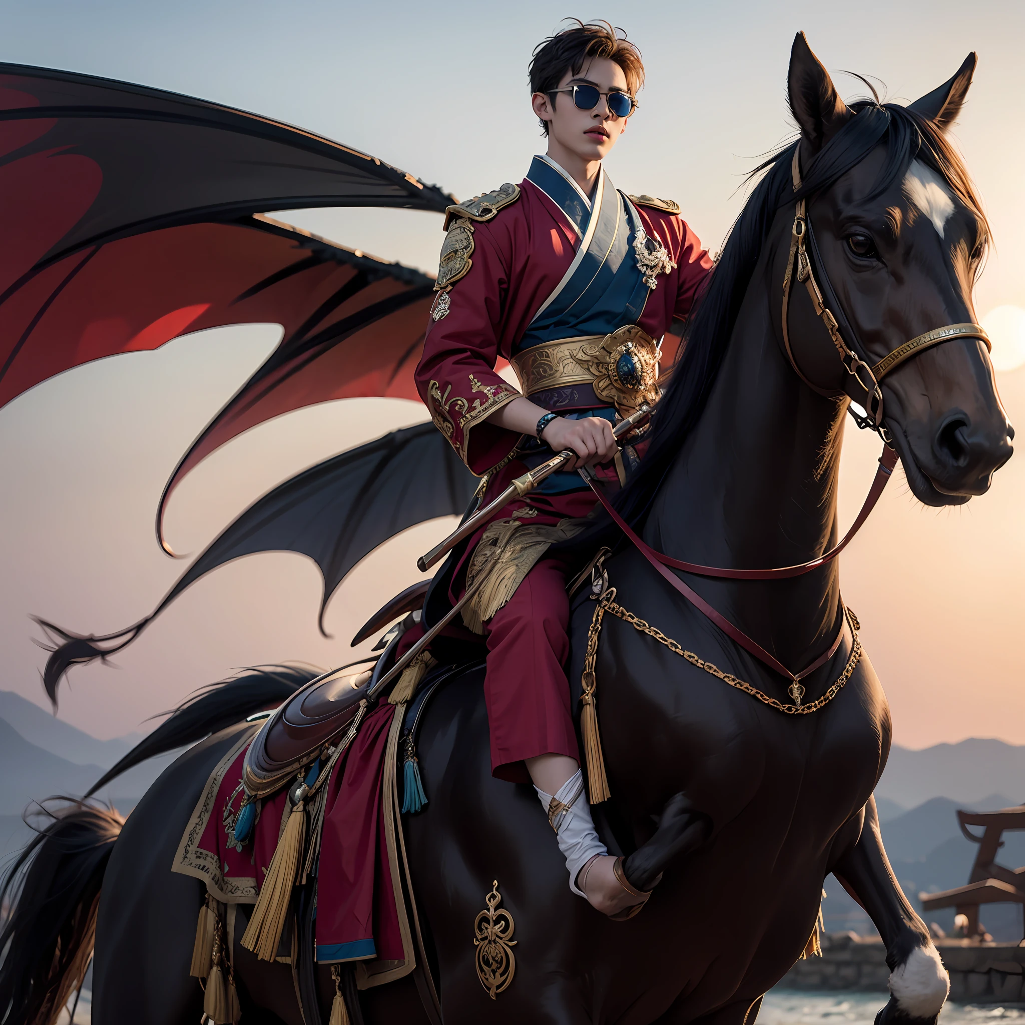 Like an immortal,Oriental beautiful boy,Wearing sunglasses,Riding the Oriental True Dragon,laughingly --auto