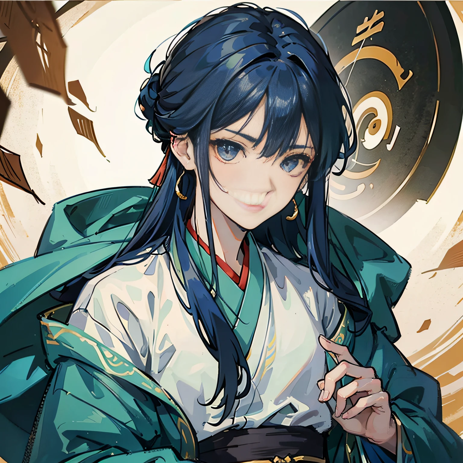 blue hair,Tsing Yi,Hanfu,Man,Shawl hair,shoun,apathy,face expressionless,Play Go