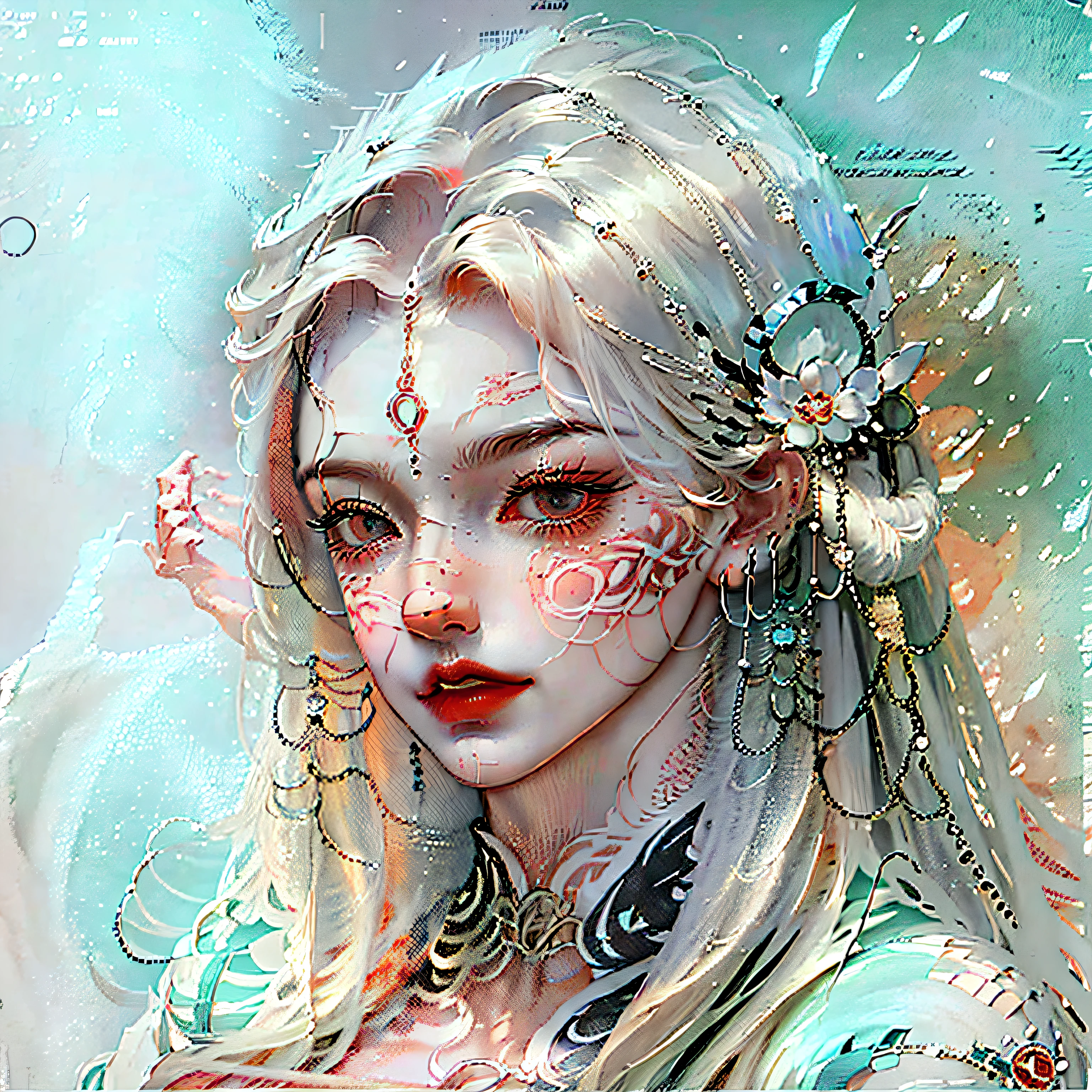 ((head portrait,A male god,youth),rays of sunshine,half face,long whitr hair:1.2),Wama Valley flowers,Silence and tranquility --auto