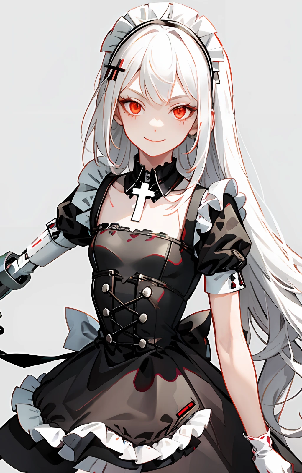 Maid Cyberpunk Female Robot Anthropomorphic White Hair Black Silk Five