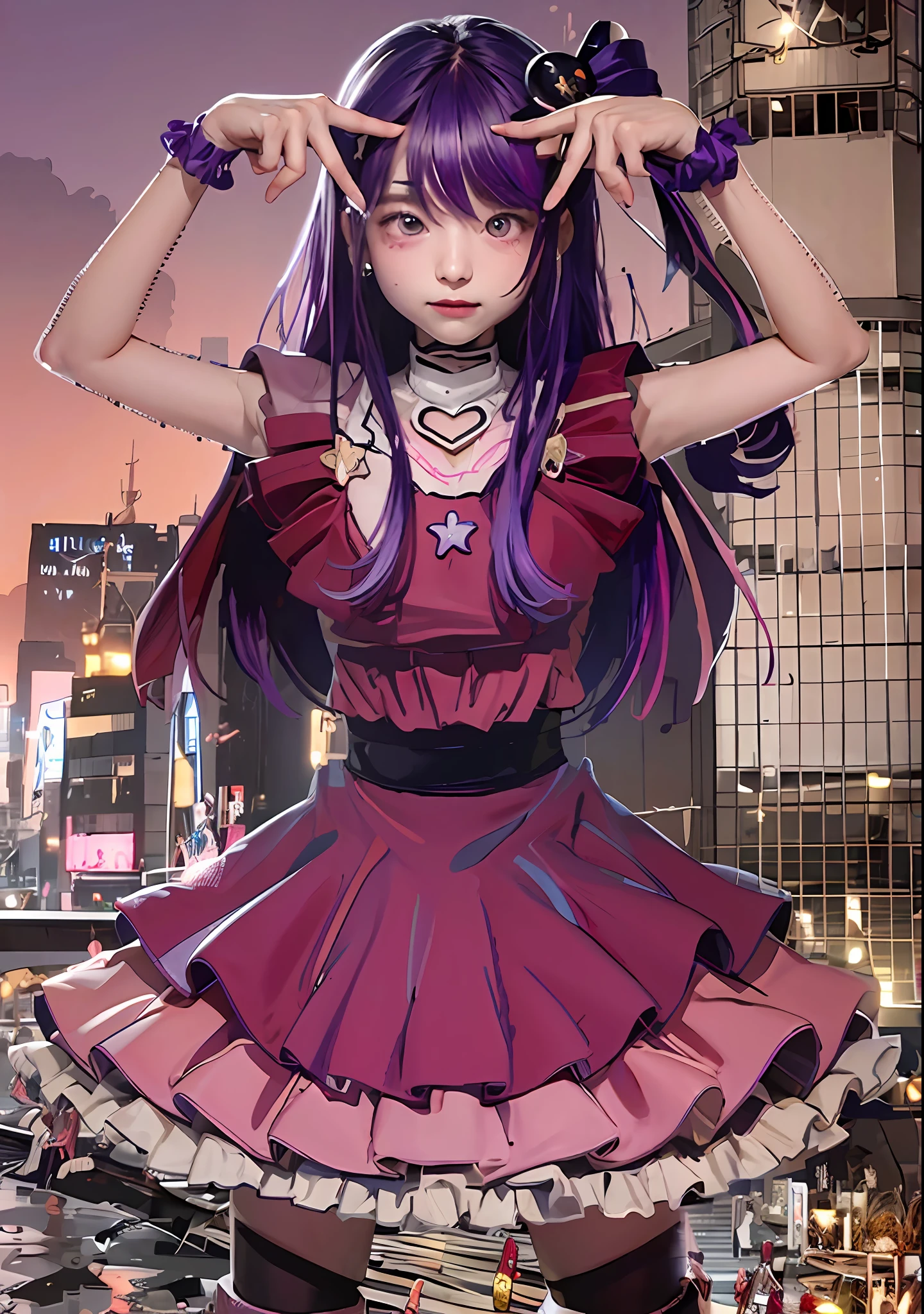 Photorealsitic, hight resolution, 1 rapariga, Korea person,  Purple hair color、Pink mesh hair