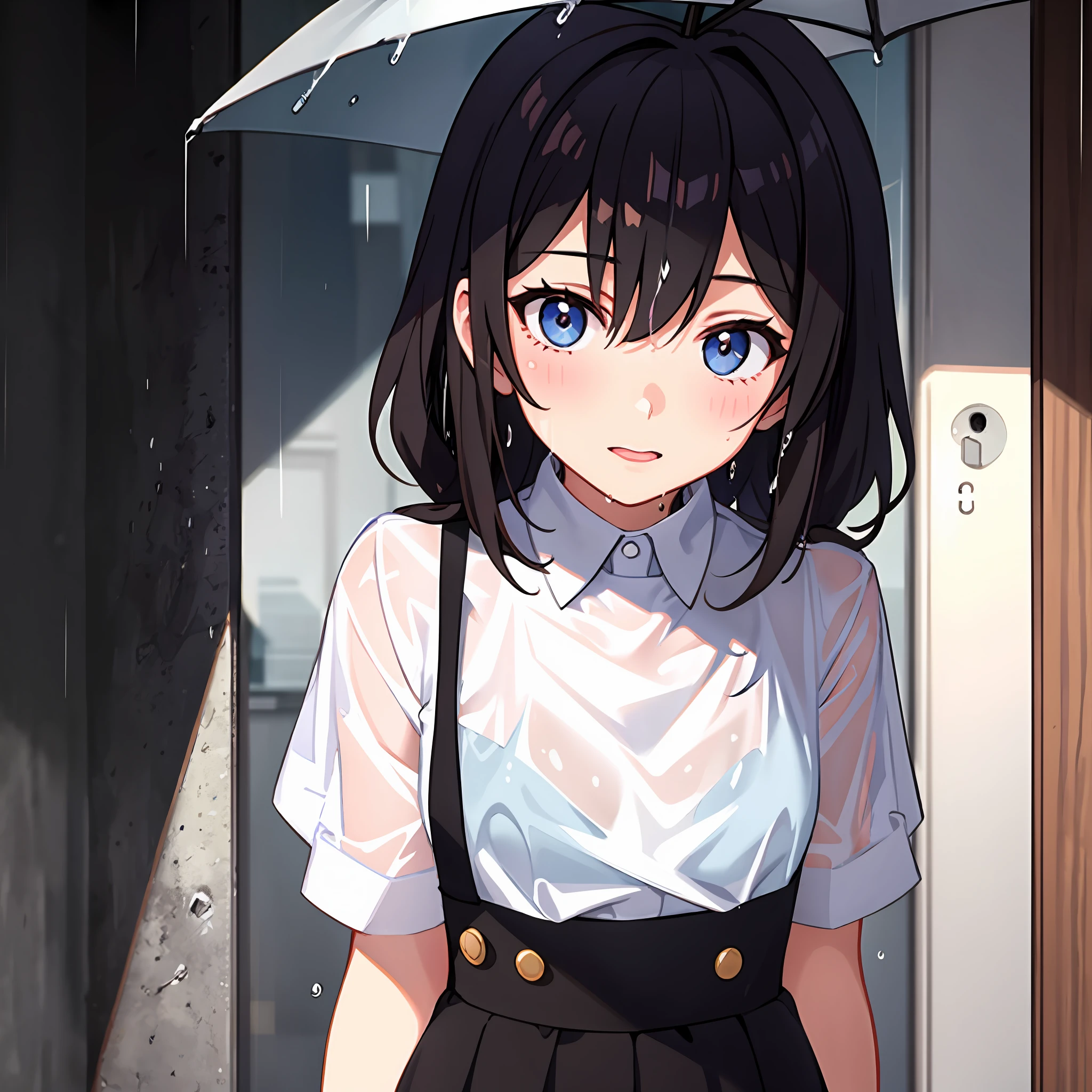Girl drenched in the rain
