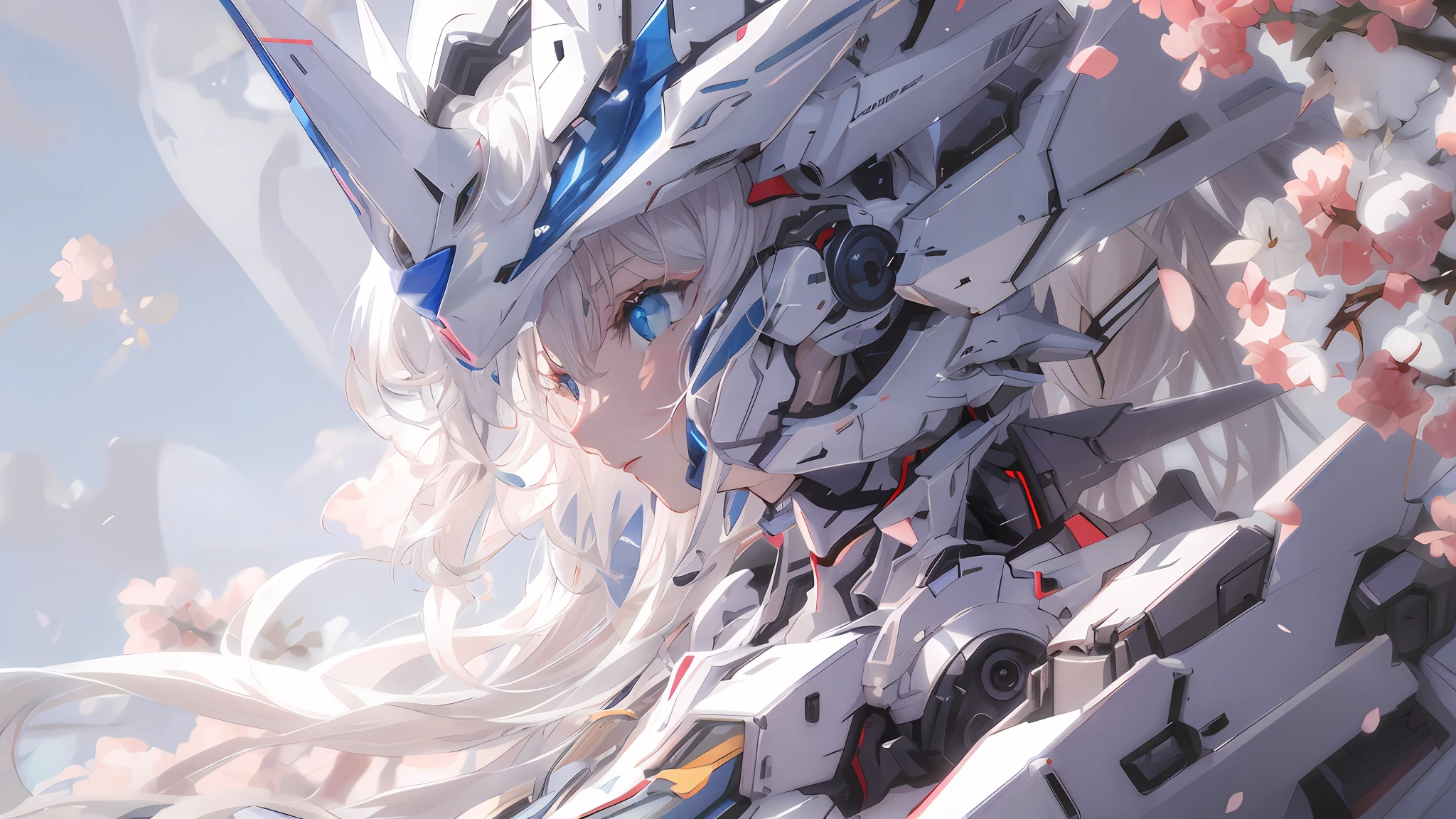 Anime girl with long white hair and blue and white robots,Pink tones,First machine,eva ,Shin Evangelion,Best anime 4k konachan wallpaper, anime mecha aesthetic, Detailed digital anime art, mecha asthetic, modern mecha anime, detailed anime art, Detailed anime artwork, style of anime4 K, 4K anime wallpaper, Anime art wallpaper 4k, Anime art wallpaper 4 K