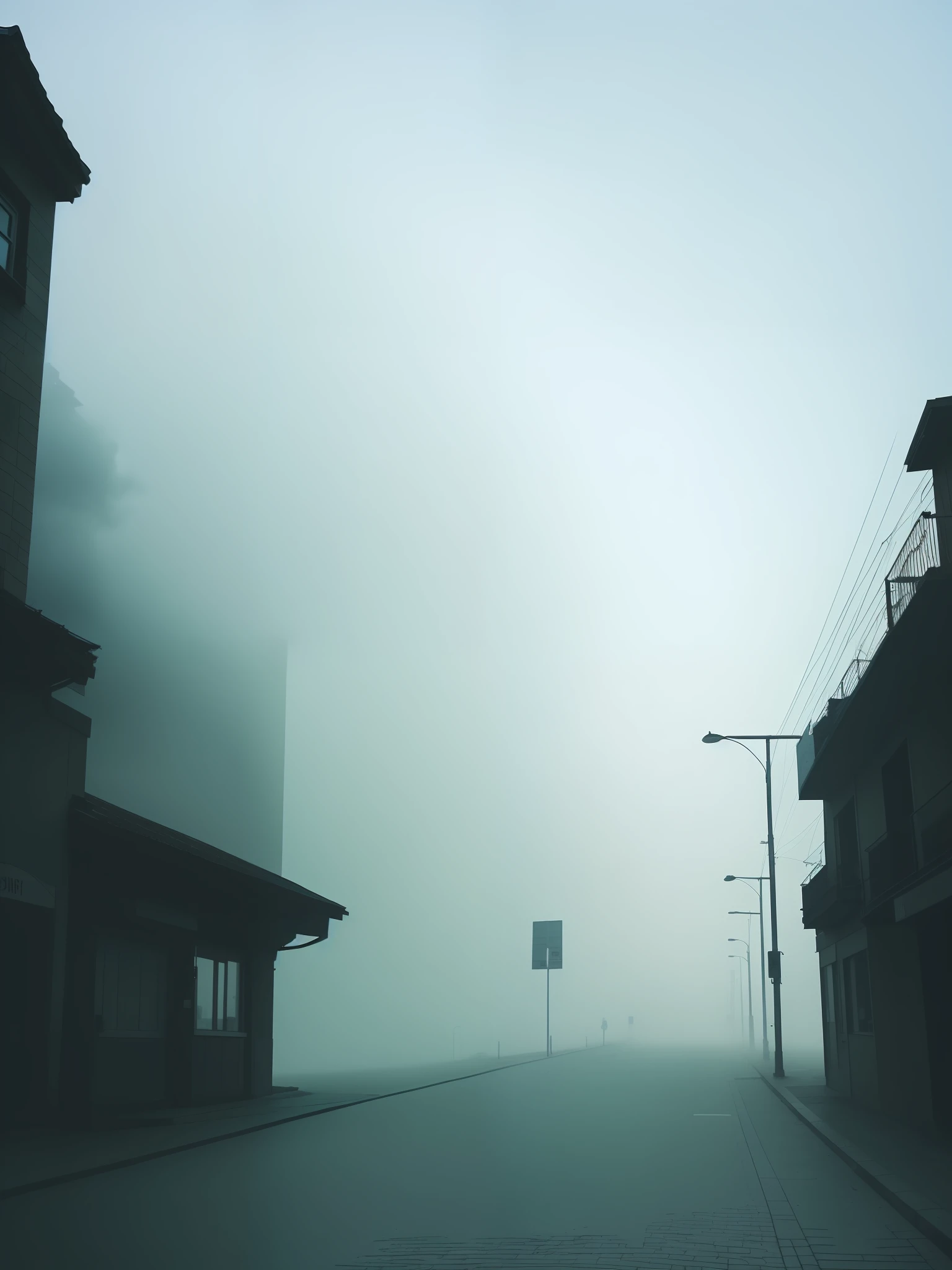 the street，Foggy sky，The fish，uncanny，building，
In the daytime