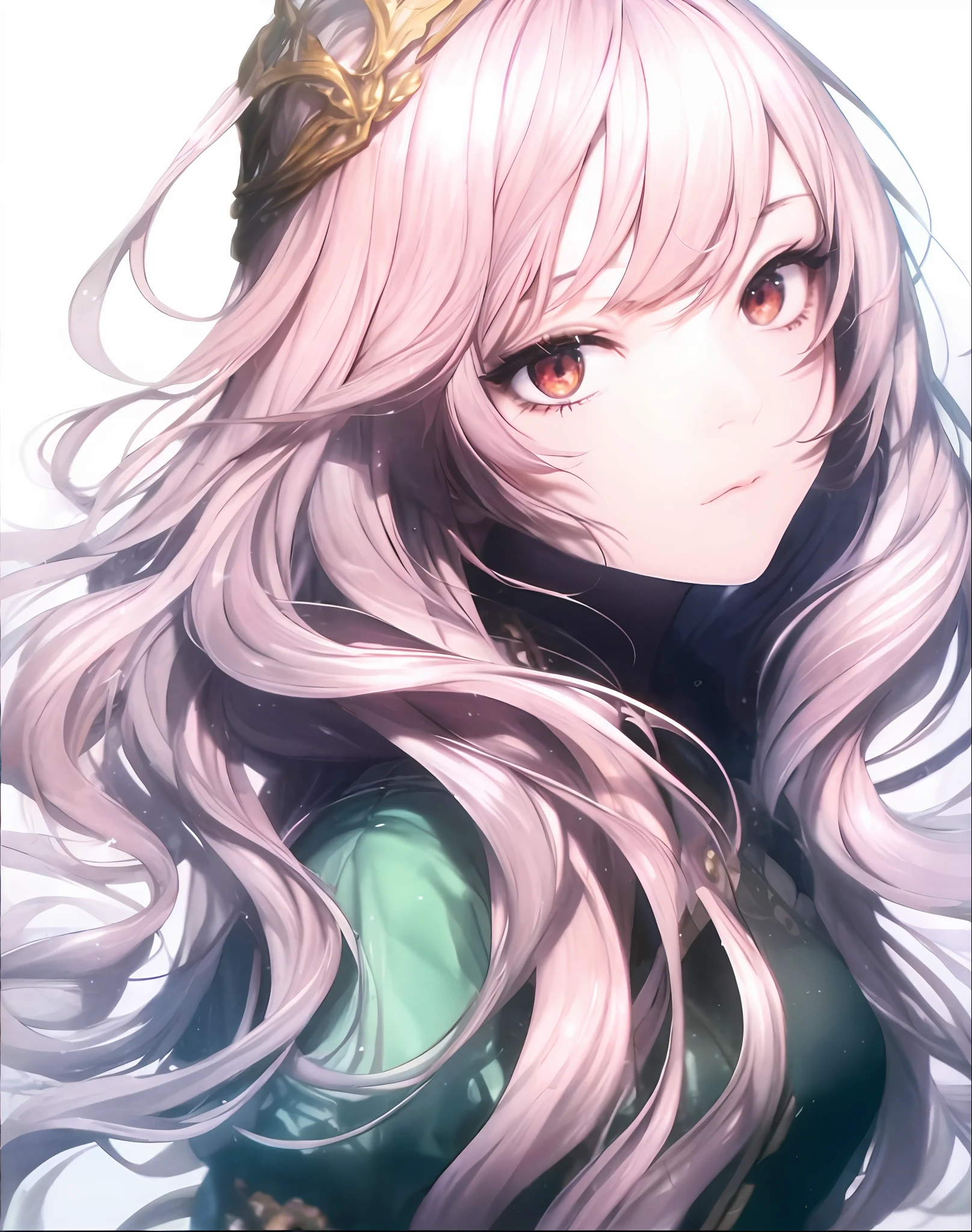 Long hair anime girl wearing crown and green dress, a beautiful anime portrait, Portrait Chevaliers du Zodiaque Fille, detailed portrait of an anime girl, from girls frontline, Fine details. Girl Front, Stunning anime face portrait, crisp clear rpg portrait, Anime girl portrait, anime girl portrait profile, Girls Frontline CG, portrait anime girl, Anime girl with long hair, anime girl profile