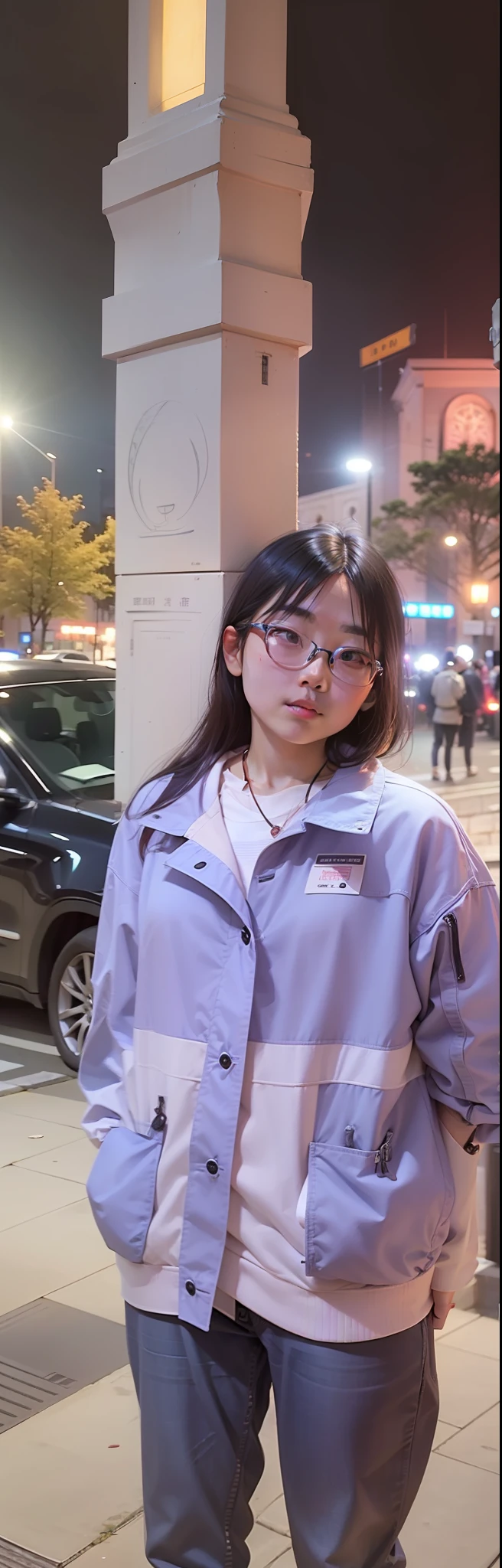 Alavid woman standing on the sidewalk in front of the bell tower, jen zee, steven jung, longque chen, very very low quality picture, Gemma Chen, jeremy cheung, xision wu, taken in the early 2020s, lulu chen, low quality photo, profile photo, Zhang Wanting, very very low quality, wenfei ye
