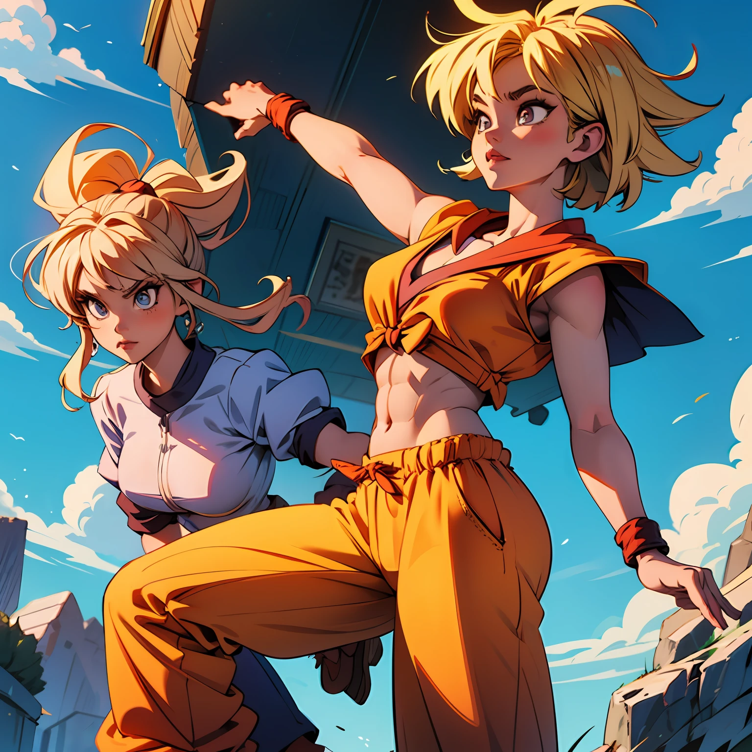 SuperSaiyan,schoolgirls,son goku,blingbling,full bodyesbian,Abs, --auto