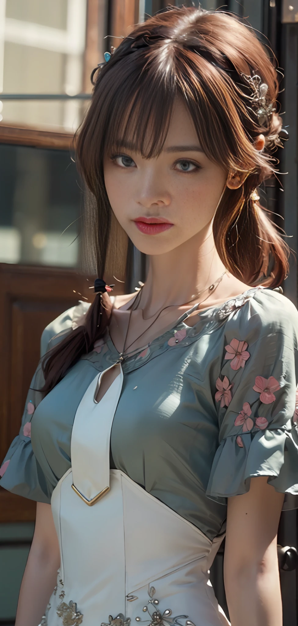 Best Quality, Masterpiece, High Resolution, 1girl, Porcelain Dress, Hair Accessories, Necklace, Jewelry, Pretty Face, On Body, Tyndall Effect, Realistic, Shadow Studio, Rim Lighting, Dual Tone Lighting, (High Detail Skins: 1.2), 8k UHD, dslr, soft light, high quality, volume light, sneak shot, photo, high resolution, 4k, 8k, background blur,