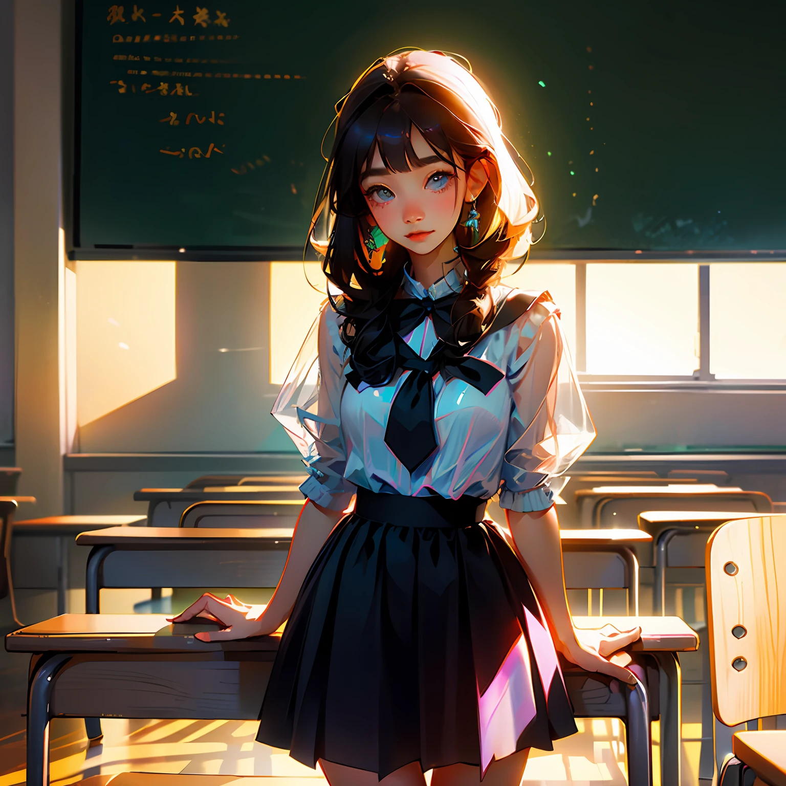 best qualtiy、tmasterpiece、whaite hair、blueneyes、Heads-up,In the classroom、ssmile、Cute girl --auto