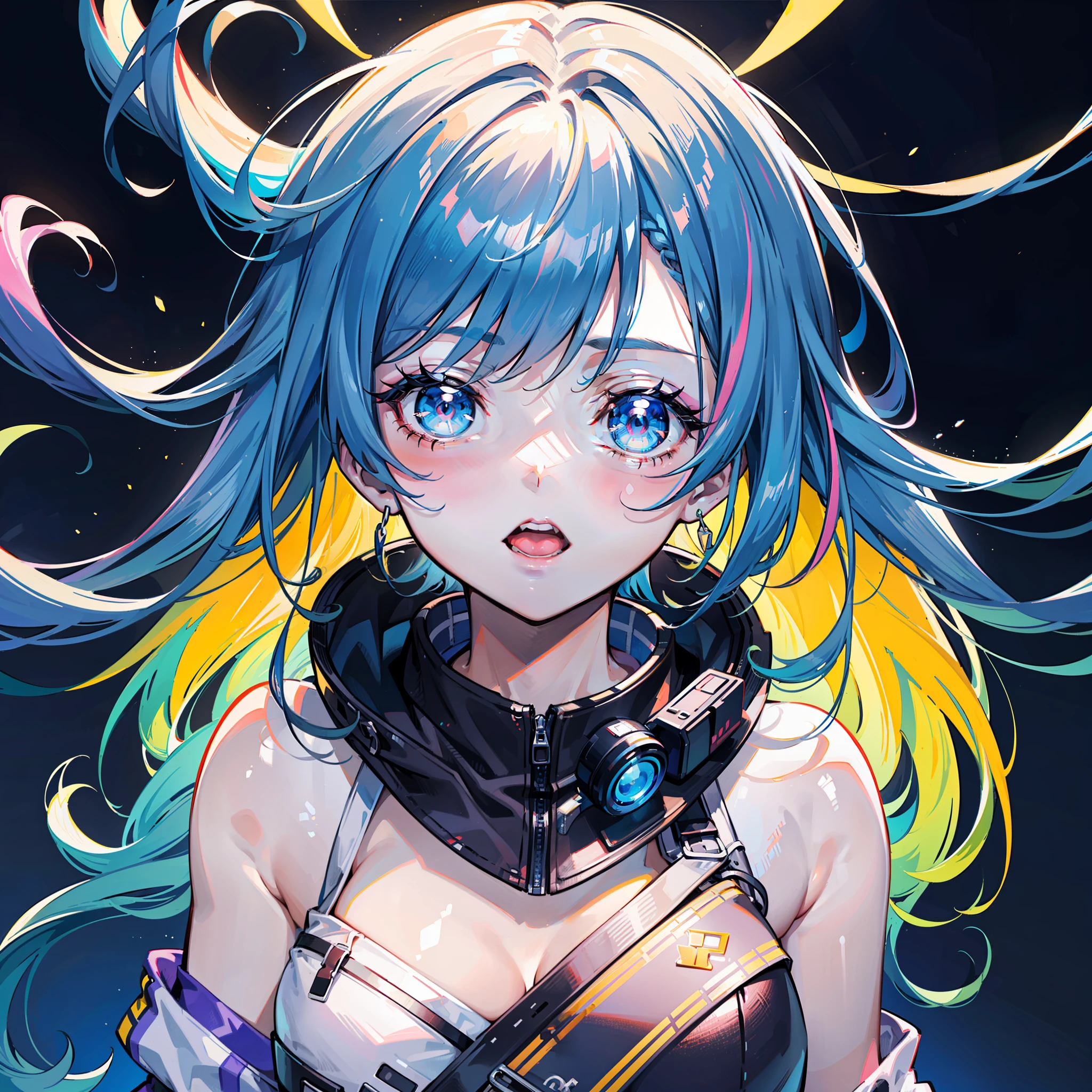 (​masterpiece), (The best illustrations), (Singing Girl), (rainbow-colored hair), anime backgrounds, Beautifully lit concert, livestream,microphone, Red lighting, Blue lighting, Yellow lighting, Rim lighting,(the Extremely Detailed CG Unity 8K Wallpapers),(​masterpiece), (top-quality), (Vaporwave Style), (ultra-detailliert), (The best illustrations), (Best Shadows),Perfect litthing, perfect anatomia, vivd colour,