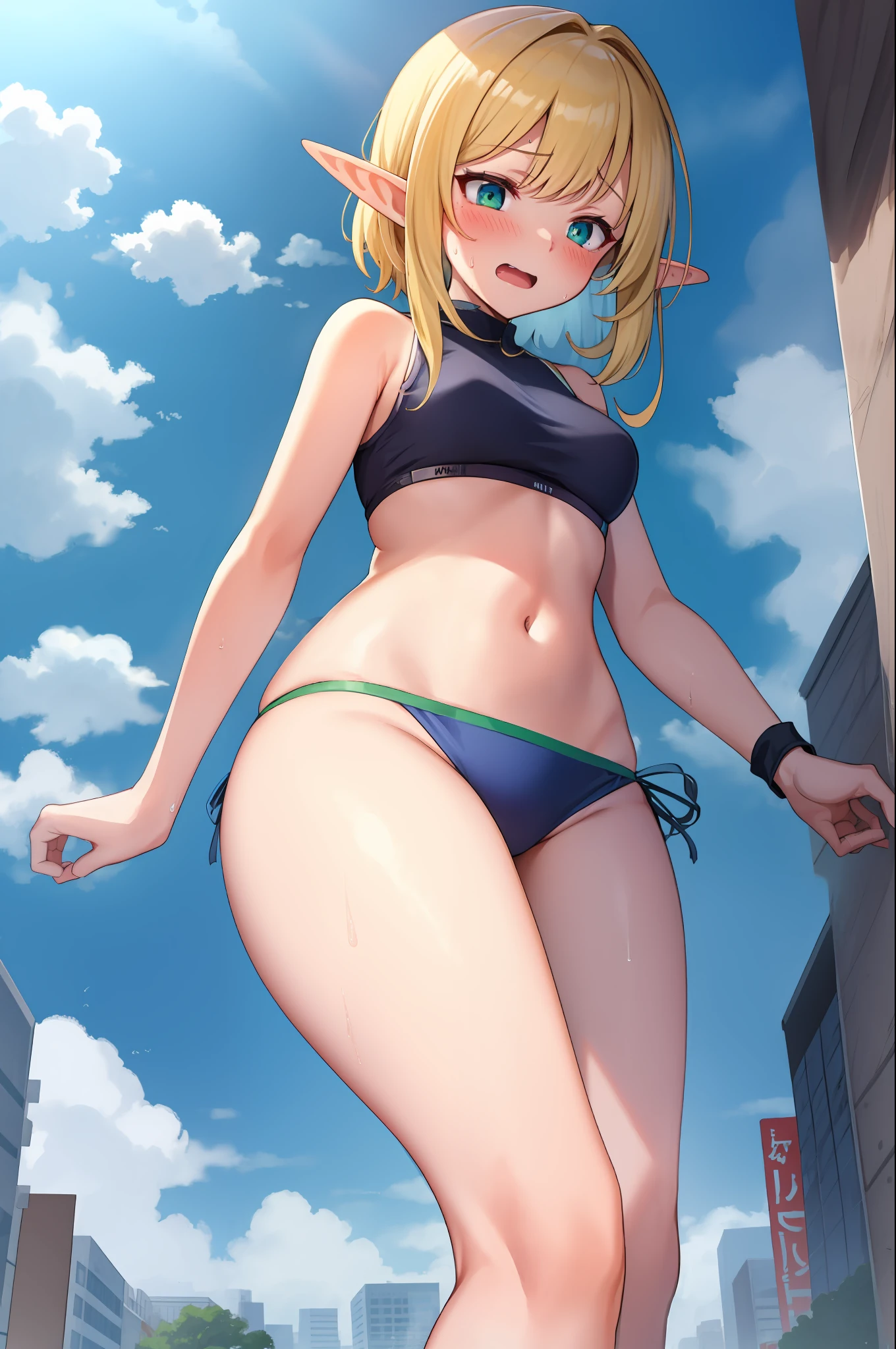 Elf Girl， Wearing sweat， shy， flurry， nakeness， （（（（（1 Earth）））））