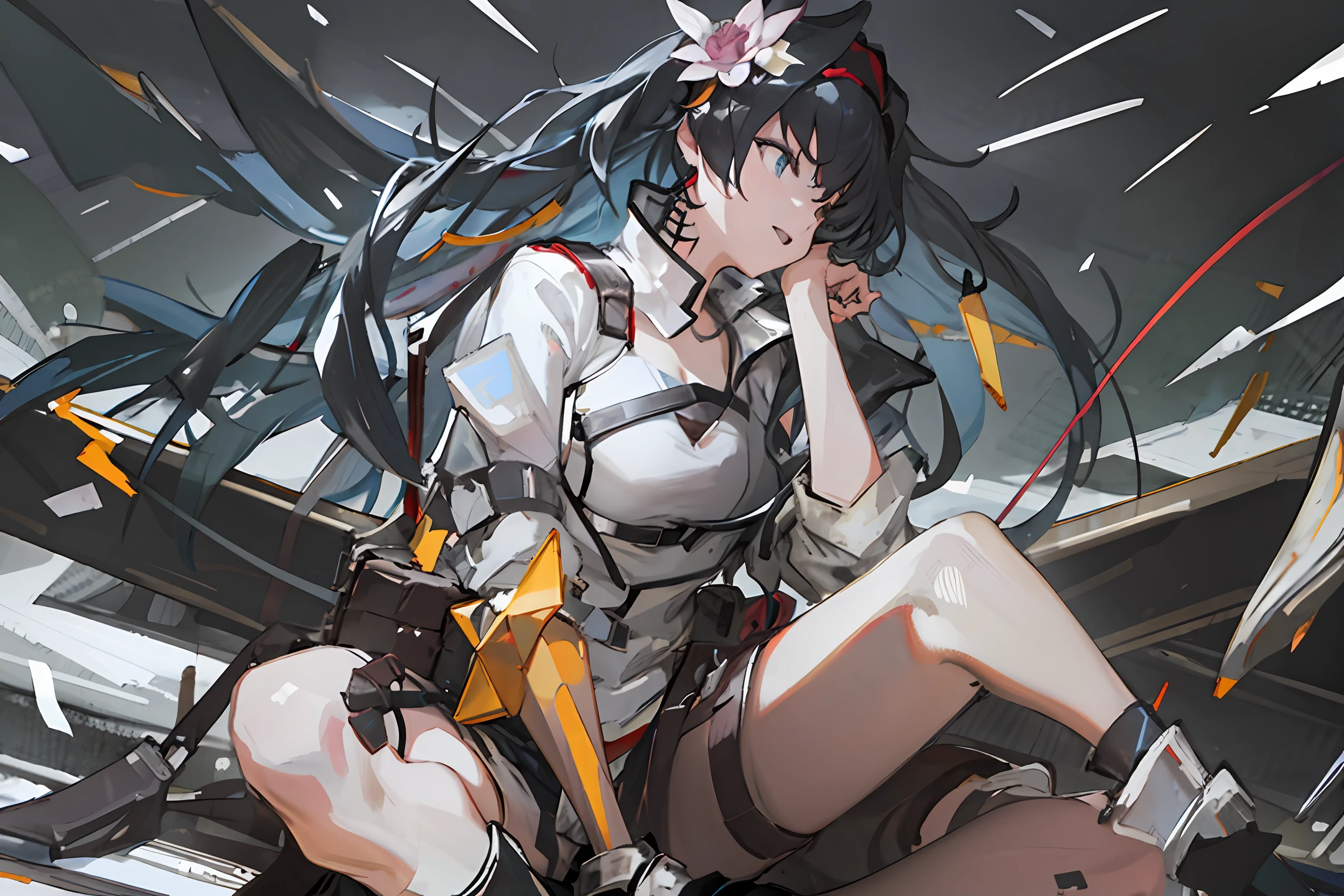 head portrait,Two moons,lakes,ancient wind,brunette color hair,red color eyes,Oriental beauty,pavilion,There are trees behind people,Ultimate detail,anime big breast,clouds,Wearing iris flowers on his head,Coiled hair,hairpin,There are lotus flowers in the lake,White clothes win snow,white cat,Woman,Royal sister
