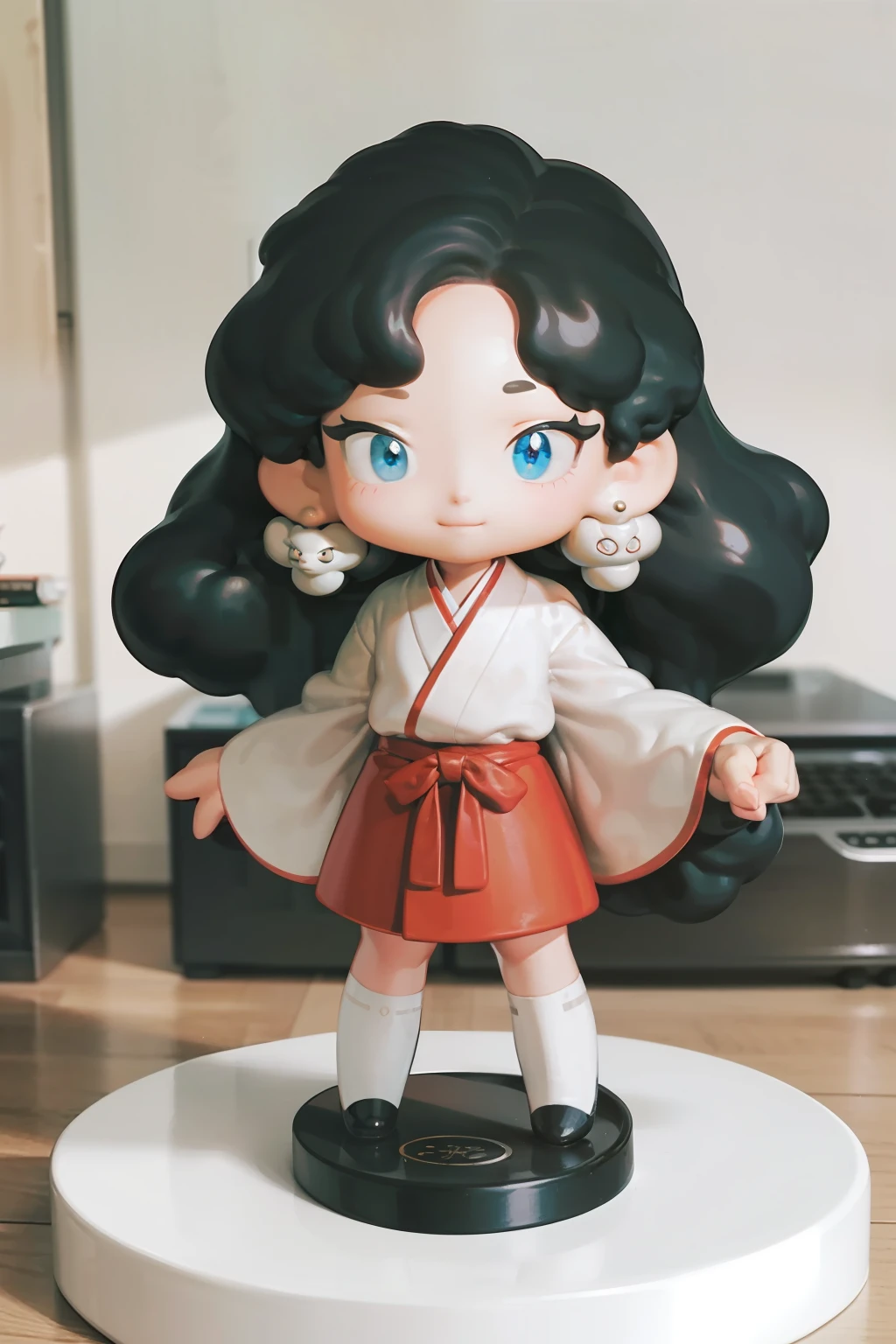 1 boy,chibi, masterpiece, the best quality, (blind box figurine), InuYasha, unboxing, high detailed, hyperrealistic, shiny, (((on desk))) (figurine:1.5) vallavica_animals