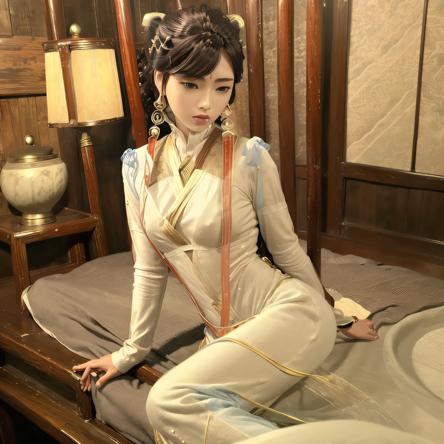 Beautuful Women,Tang suit,cleavage,Bigchest,long leges,Slim,Manteau blanc,Powder Pink,delicated,Big-eyed beauty,period costume,Hanfu --auto