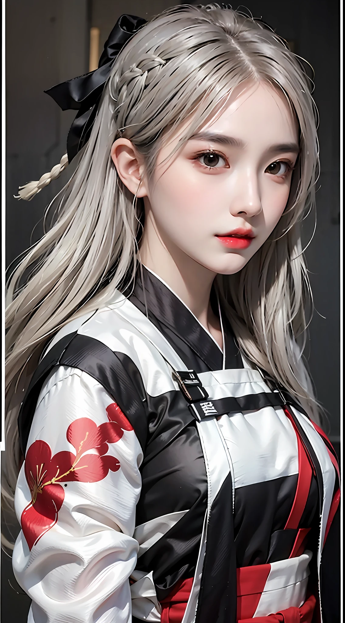 photorealistic, high resolution, 1 girl, white long hair, black eyes, chinese style, hanfu, normal breast