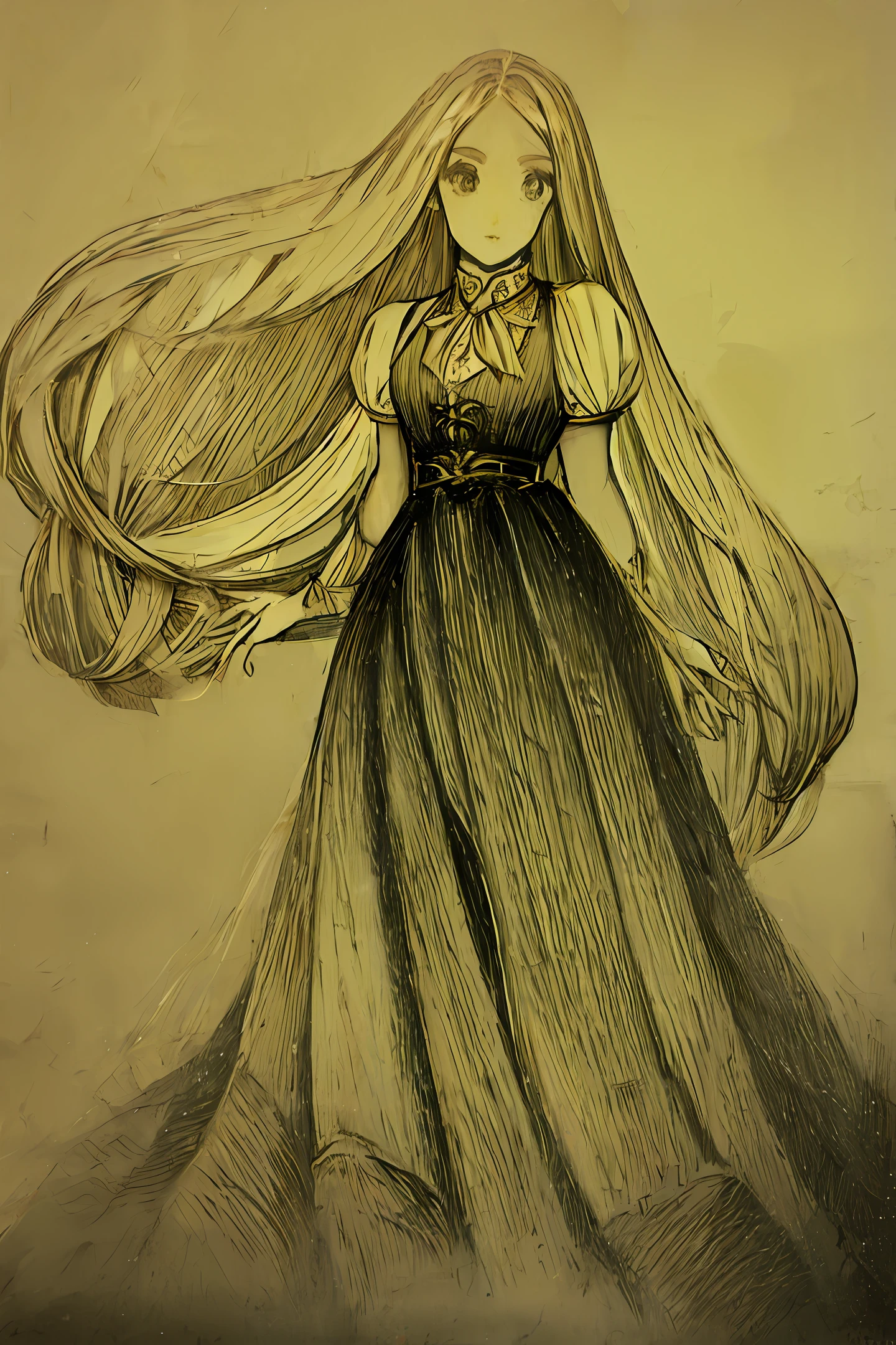 Long hair and long skirt