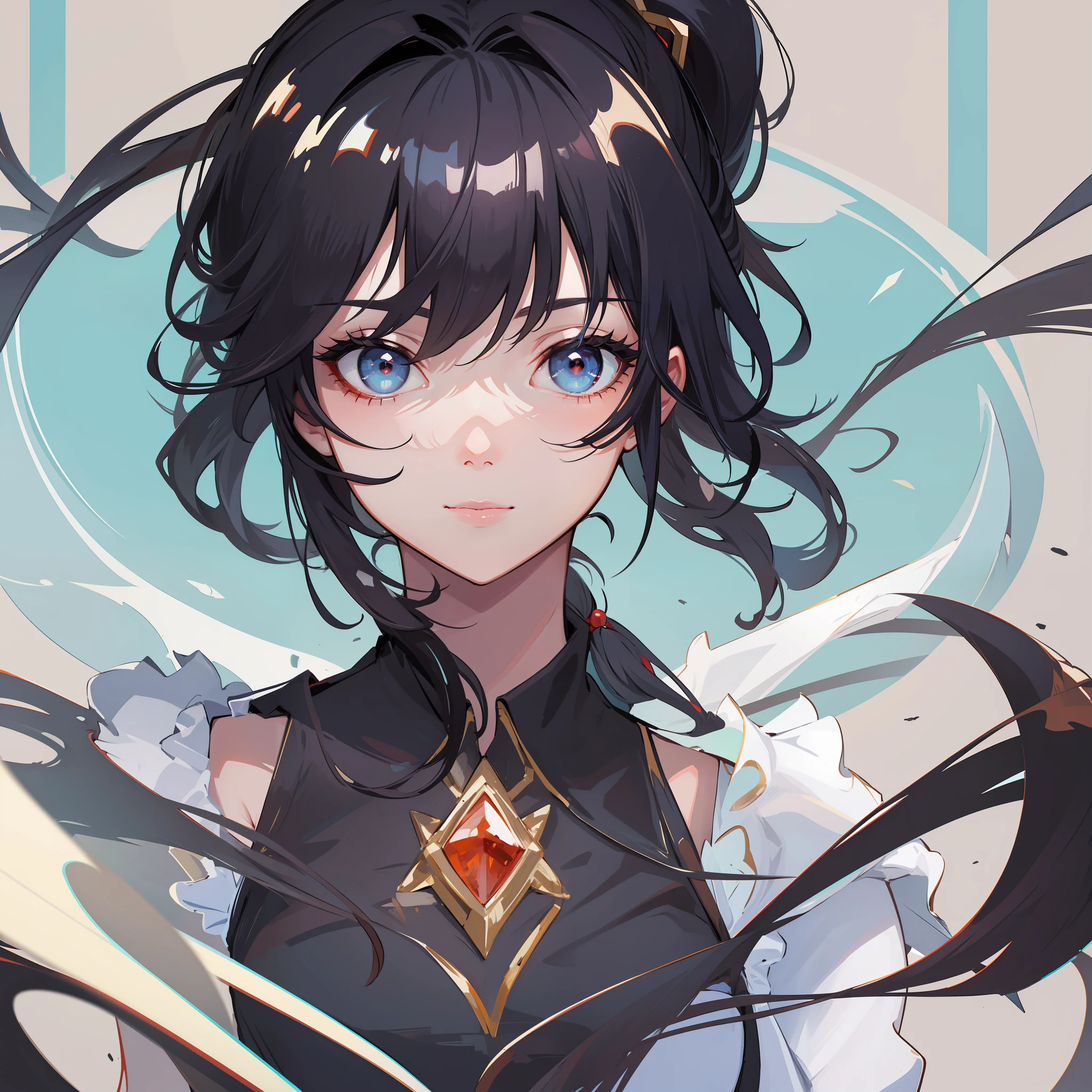 Whole body diagram,Feel free,Black hair, hair bobbles, wince, long eyelasher, solid circle eyes,Starry Eye, Light smile, surrealism, shadowing, anaglyph, stereograms,Atmospheric perspective, animemanga girl, 8K, Super detail, Best quality, hyper HD, ccurate, Anatomically correct, A high resolution, Best quality,Persona diagram