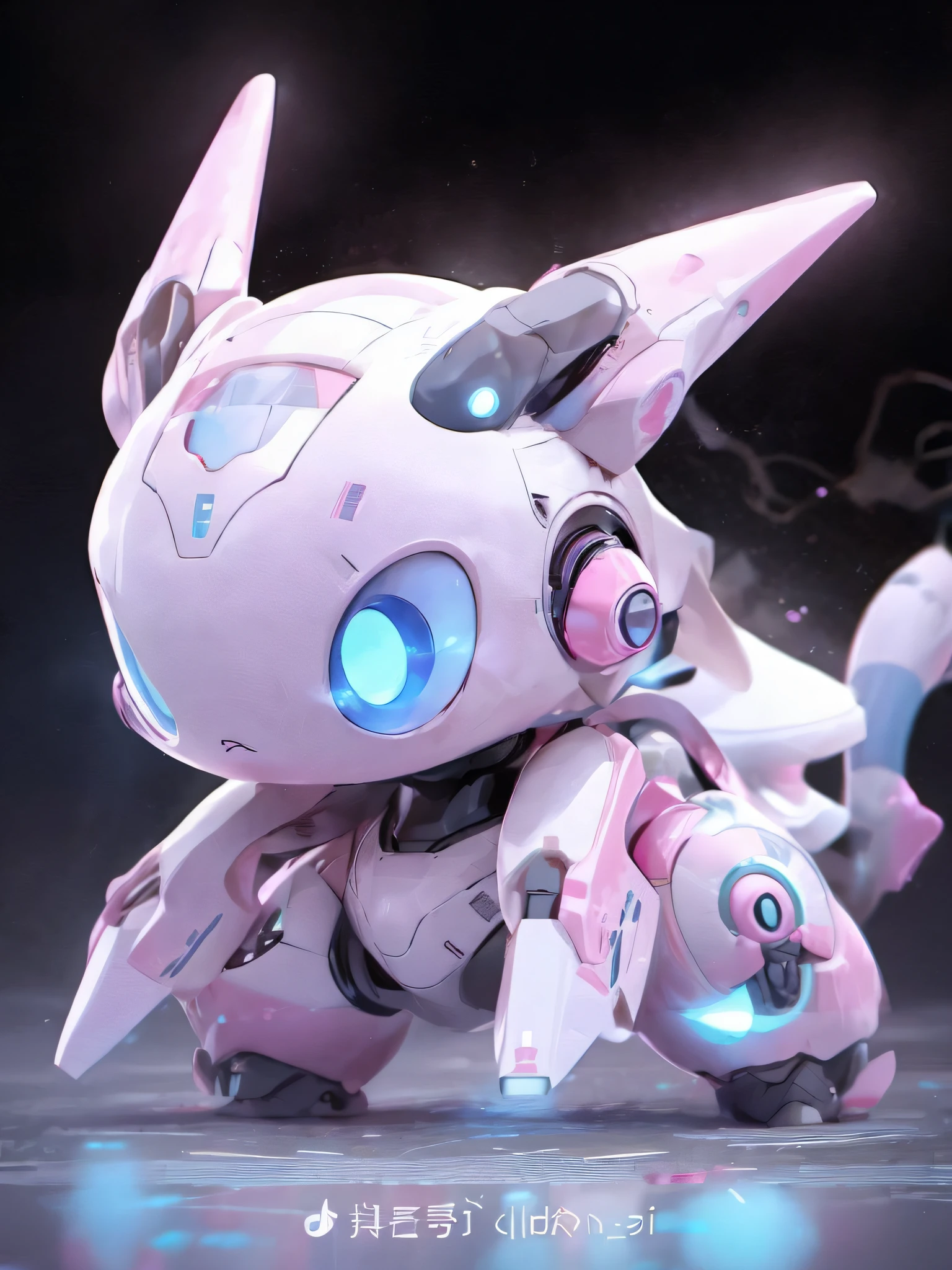 A cute robot Pokémon fused with futuristic mechs（dream magical），glowing light eyes，Fighting posture，leaked chest after being（Pink bubbles）hemmed，space backdrop，Dreams and style，pixar-style，brightcolors，afofuturism，cinematric light，Natural light and shadow，super detailing，dynamic blur，or rendering