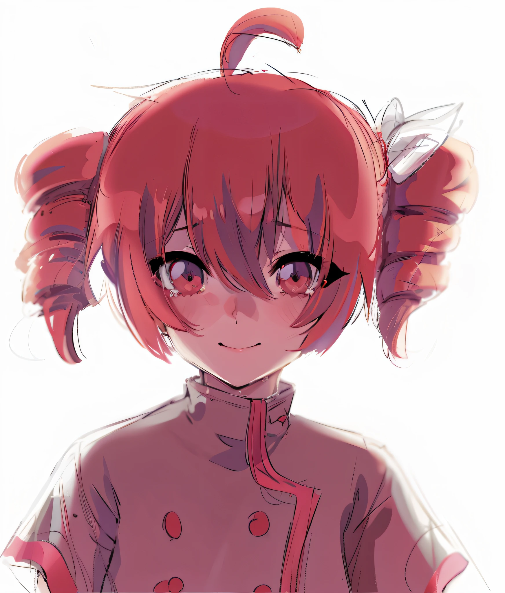 red hair, twin drills, ribbon, gradient eyes, crying with eyes open, glowing eyes, happy tears, smile, embarrassed, anime, anime style, depth of field, cinematic lighting, backlighting, first-person view, pov, atmospheric perspective, perspective, masterpiece, high details, high quality, best quality, highres