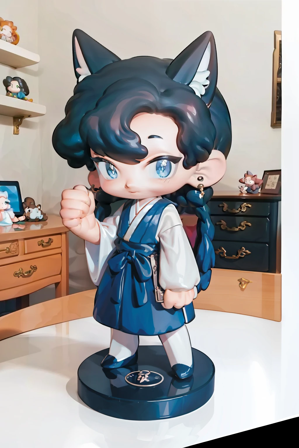 1 boy,chibi, masterpiece, the best quality, (blind box figurine), InuYasha, unboxing, high detailed, hyperrealistic, shiny, (((on desk))) (figurine:1.5) vallavica_animals