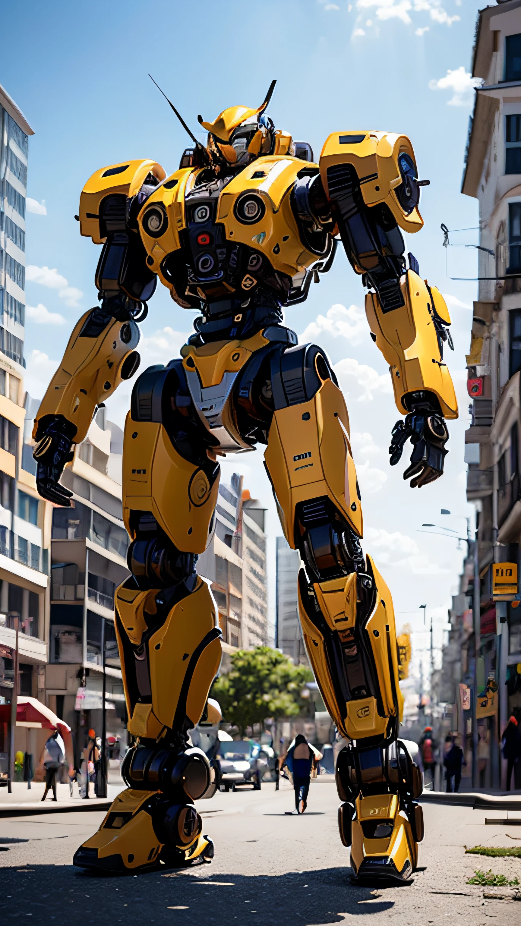 ((obra maestra, La mejor calidad)),illustration,8K ultra detallado,fotorrealista,foco nítido,Altamente detallado,Pro Lighting,detalles coloridos,Los colores iridiscentes, fondo de una calle destruida de Lima, Peru, large mechanical robot construction,microchip,ordenador,resplandeciente,Detalles intrincados,shitu-mecha
