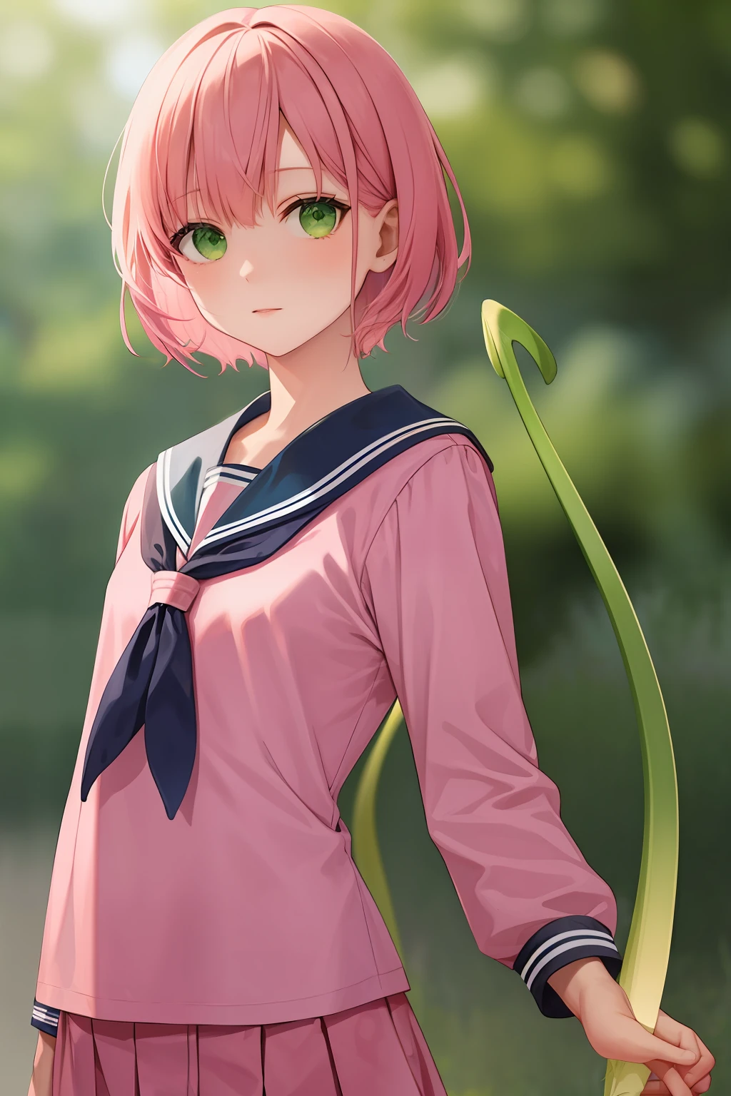 dual horsetail,Short pink hair,Bust photo,green-eyed,Pink sailor suit