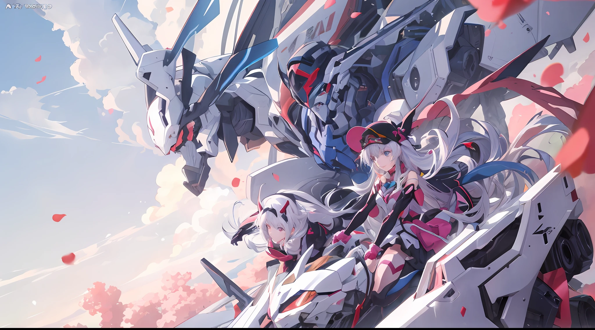 Anime girl with long white hair and hatsuki robot,Pink tones，First machine，EVA ，Shin Evangelion，Best anime 4k konachan wallpaper, anime mecha aesthetic, Detailed digital anime art, mecha asthetic, modern mecha anime, detailed anime art, Detailed anime artwork, style of anime4 K, 4K anime wallpaper, Anime art wallpaper 4k, Anime art wallpaper 4 K