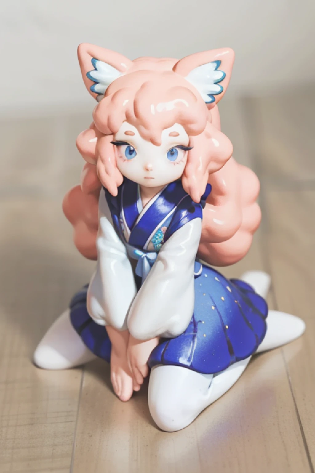 1 girl,chibi, masterpiece, the best quality, (blind box figurine), kitsune girl, unboxing, high detailed, hyperrealistic, shiny, real