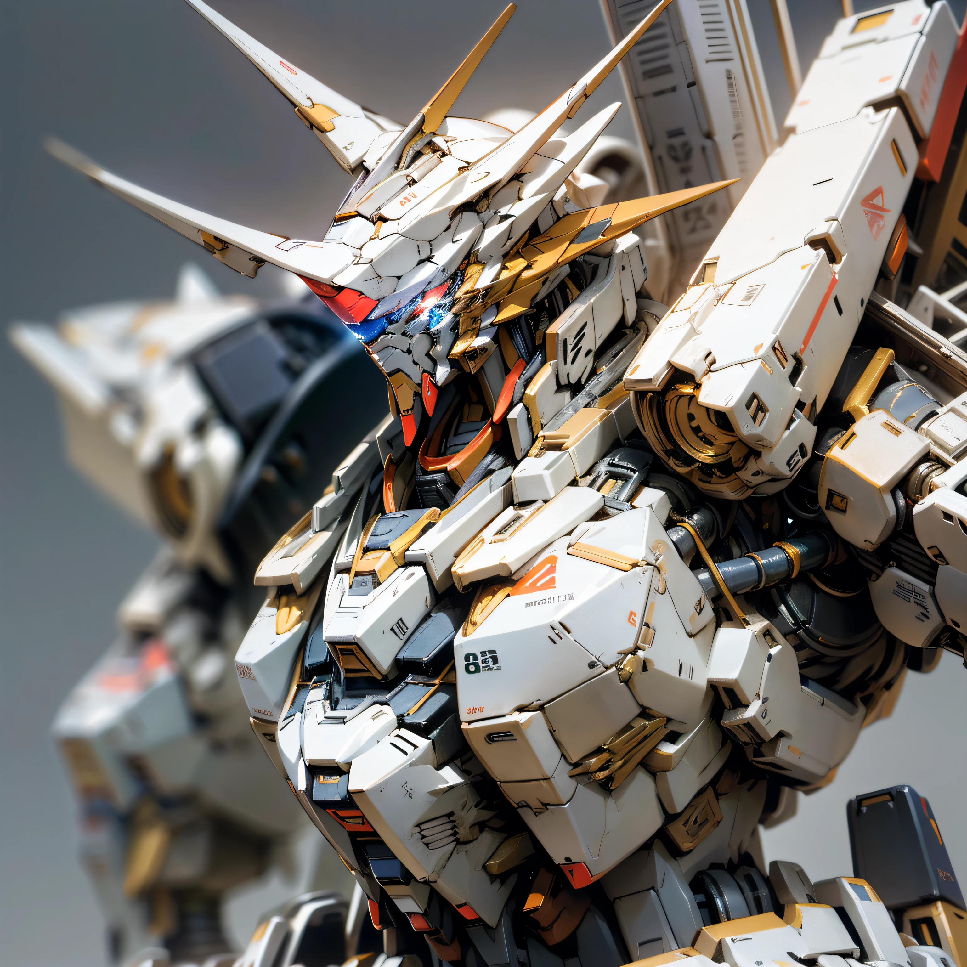 Machinary、Gundam Mech、white color mecha、In battle、textureskin、hyper HD、high detal、realisticlying、ultra-realistic realism、kosmos