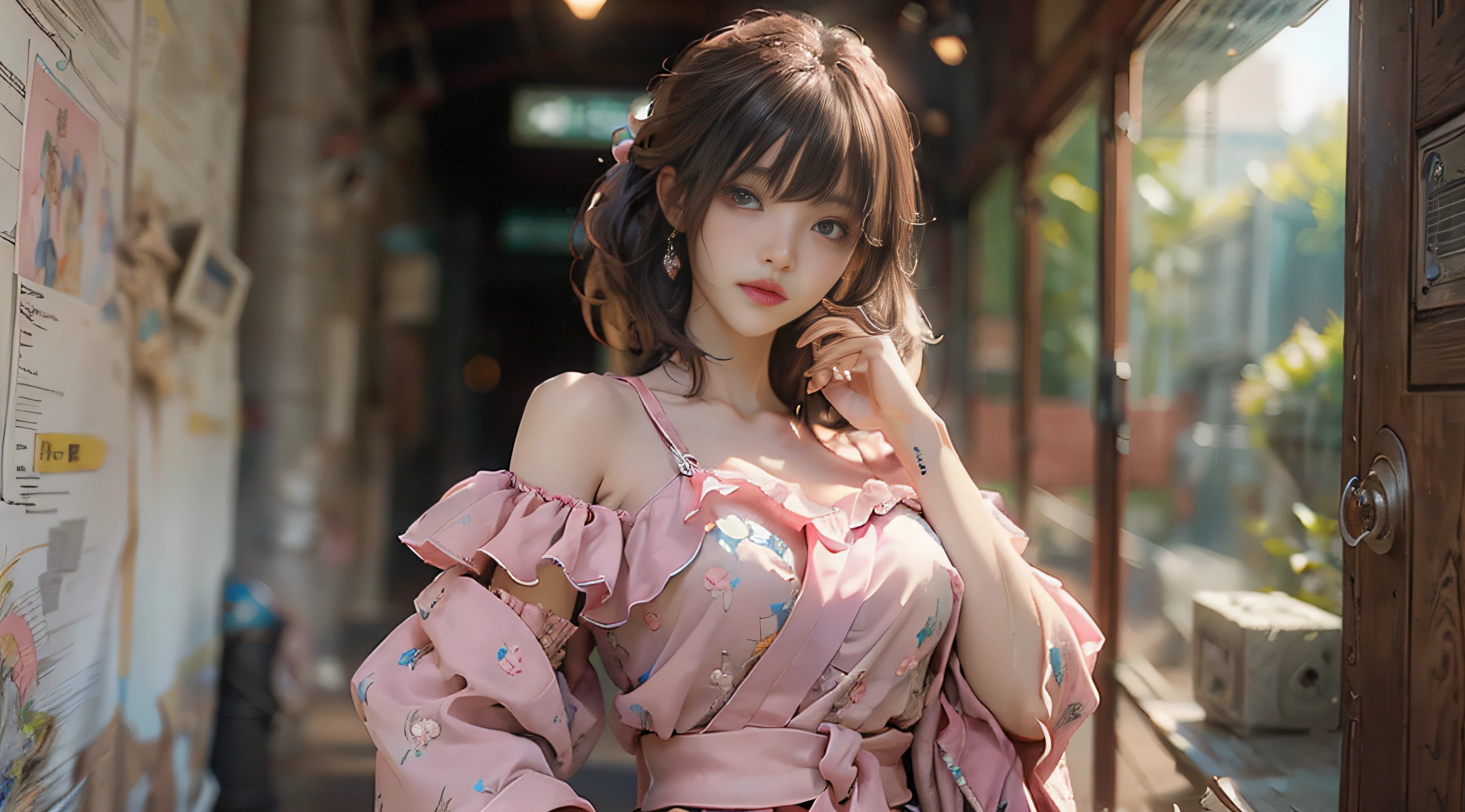 ((Best Quality)), ((Masterpiece)), (Detail: 1.4), 3D, Beautiful Cyberpunk Female Image, HDR (High Dynamic Range), Ray Tracing, NVIDIA RTX, Super Resolution, Unreal 5, Subsurface Scattering, PBR Texture, Post-Processing, Anisotropic Filtering, Depth of Field, Maximum Sharpness and Sharpness, Multi-layer Texture, Albedo and Highlight Mapping, Surface Coloring, Mitsu-Accurate Simulation of Material Interactions, Perfect Proportions, Octane Rendering, Two-color Light, Large Aperture, Low ISO, white balance, regular three-point, 8K RAW, beautiful bright pupils, off-the-shoulder clothes, fine pupils, delicate face and eyes, long eyelashes, blush, delicate and fluffy hair, pink lips, pure, cute, sweet girl, artistic sense, casual wear, high-end sense