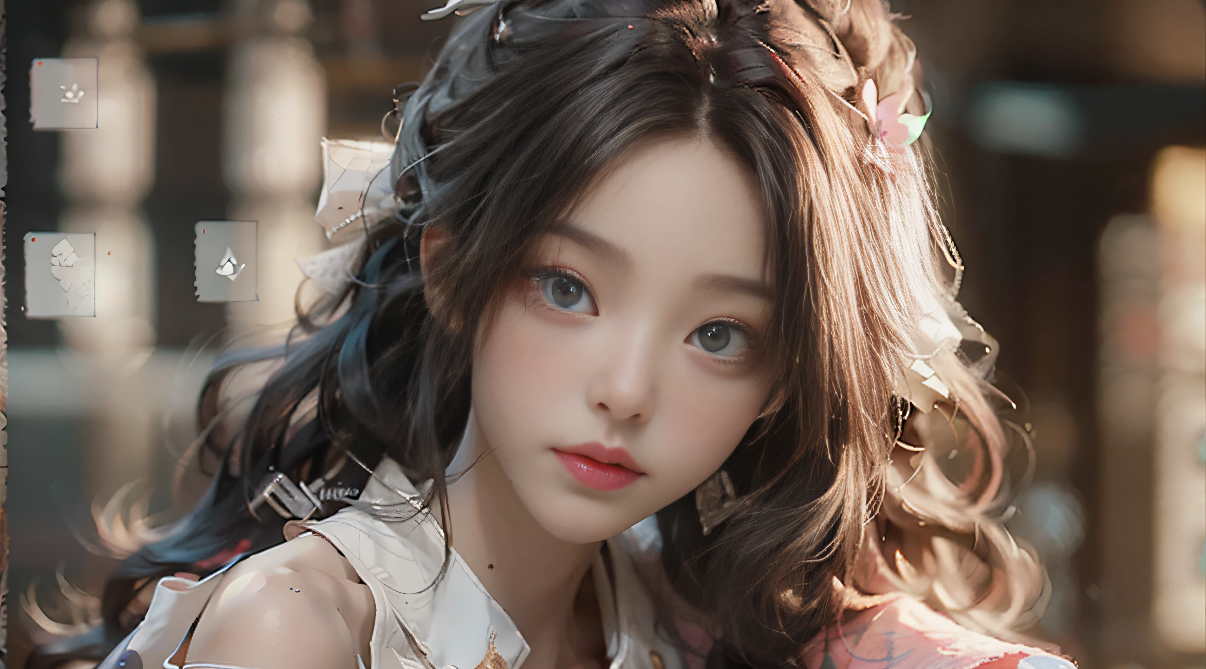 ((Best Quality)), ((Masterpiece)), (Detail: 1.4), 3D, Beautiful Cyberpunk Female Image, HDR (High Dynamic Range), Ray Tracing, NVIDIA RTX, Super Resolution, Unreal 5, Subsurface Scattering, PBR Texture, Post-Processing, Anisotropic Filtering, Depth of Field, Maximum Sharpness and Sharpness, Multi-layer Texture, Albedo and Highlight Mapping, Surface Coloring, Mitsu-Accurate Simulation of Material Interactions, Perfect Proportions, Octane Rendering, Two-color Light, Large Aperture, Low ISO, white balance, regular three-point, 8K RAW, beautiful bright pupils, off-the-shoulder clothes, fine pupils, delicate face and eyes, long eyelashes, blush, delicate and fluffy hair, pink lips, pure, cute, sweet girl, artistic sense, casual wear, high-end sense