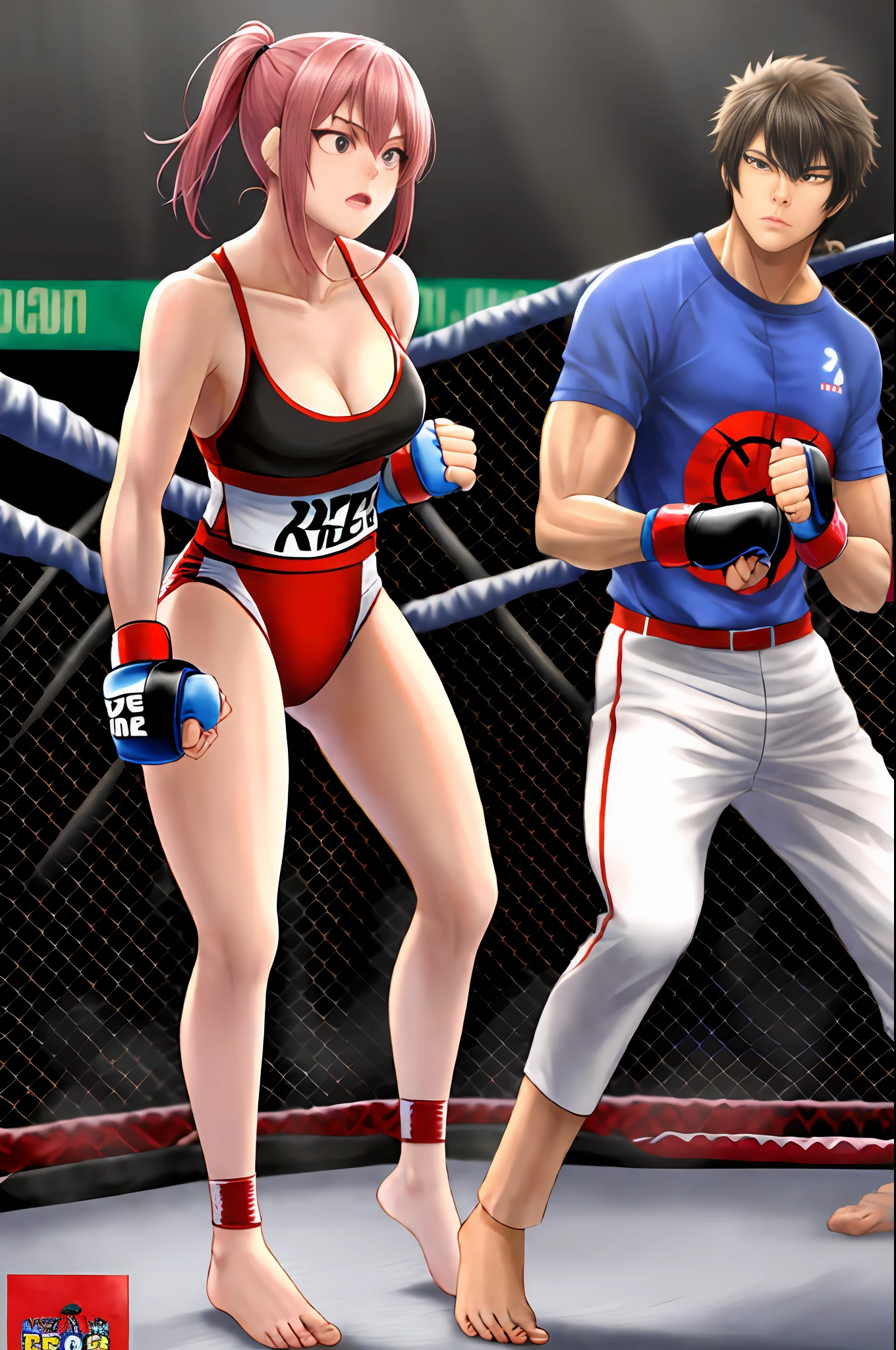 Sweet girl,fistfight,Stand in an octagon,Barefoot,combats,full bodyesbian,Mixed martial arts
Nosebleeds,Determination