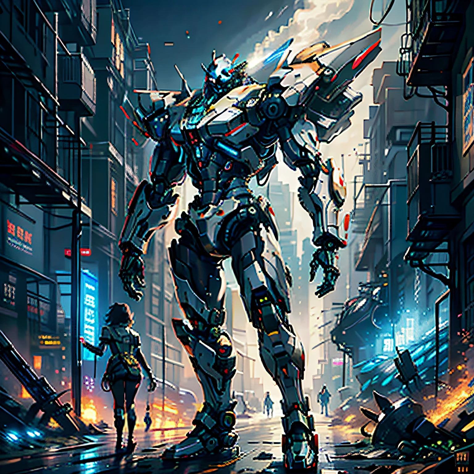 robot,Reddish blue,There is a sword in his hand,Barefoot