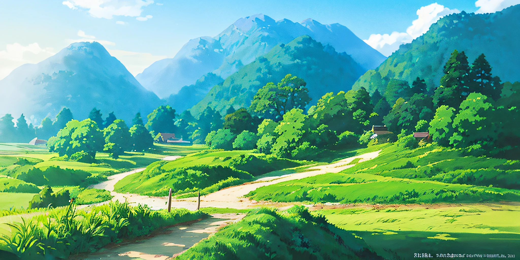 (((best quality)))), an umlaut on a hill with a path leading to it, anime countryside, anime background art, anime scenery, soft studio ghibli concept art, beautiful anime scenery, anime set concept art, studio ghibli concept art, ghibli studio environment, anime landscape, beautiful anime scene, Glibly Makoto Shinkai Studio, Ghibli Studio Landscape, Cottagecore!!