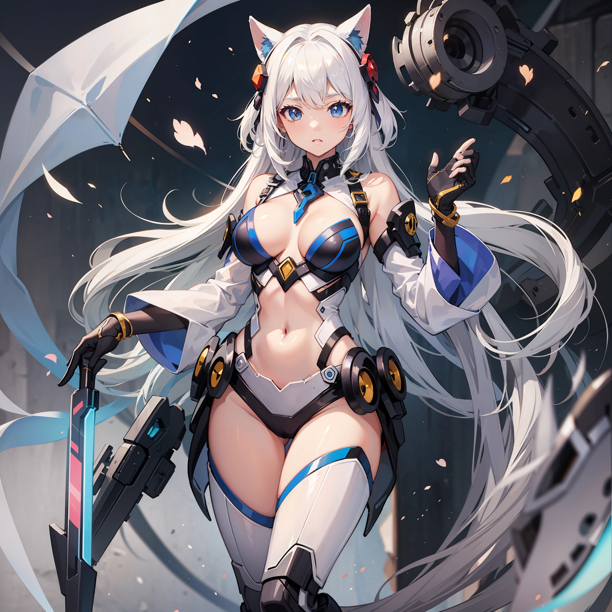 Best quality masterpiece white hair beautiful girl anime full body hair ornament mecha