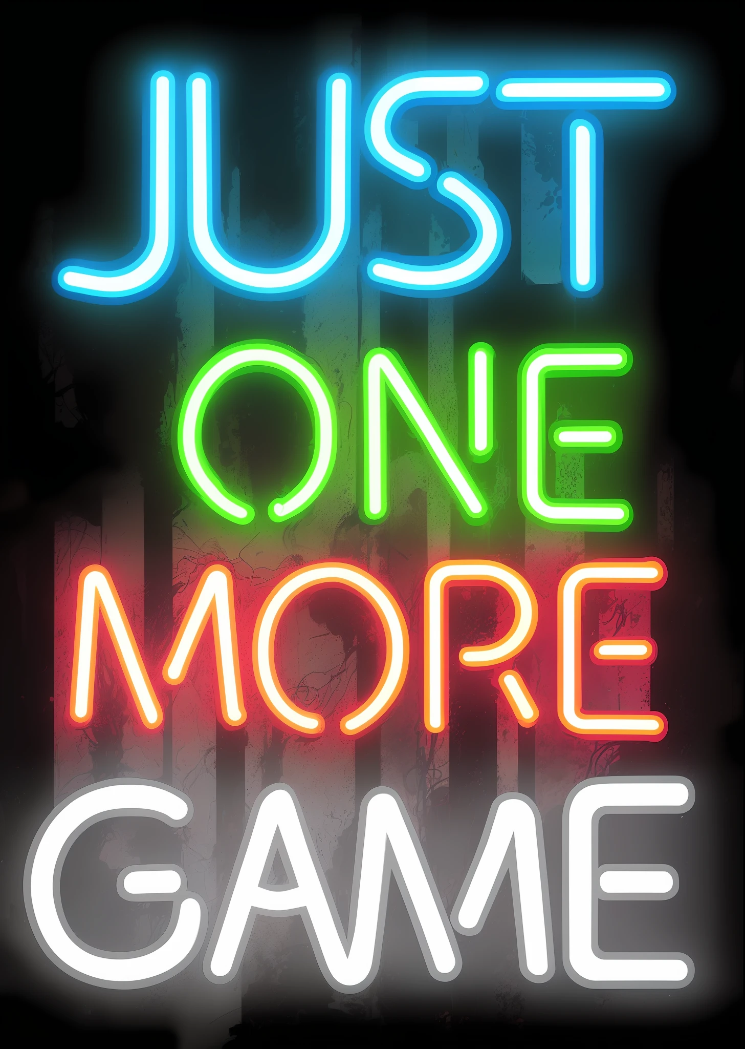 Close-up of a neon sign,It says "Play one more game", game poster, game promotional poster, Digital art #oneshotgame, game concept, front cover of a new video game, cover game art, Game art!!, Game art, Video game poster, art for the game, Just, from hotline miami, author:James Morris, game key art