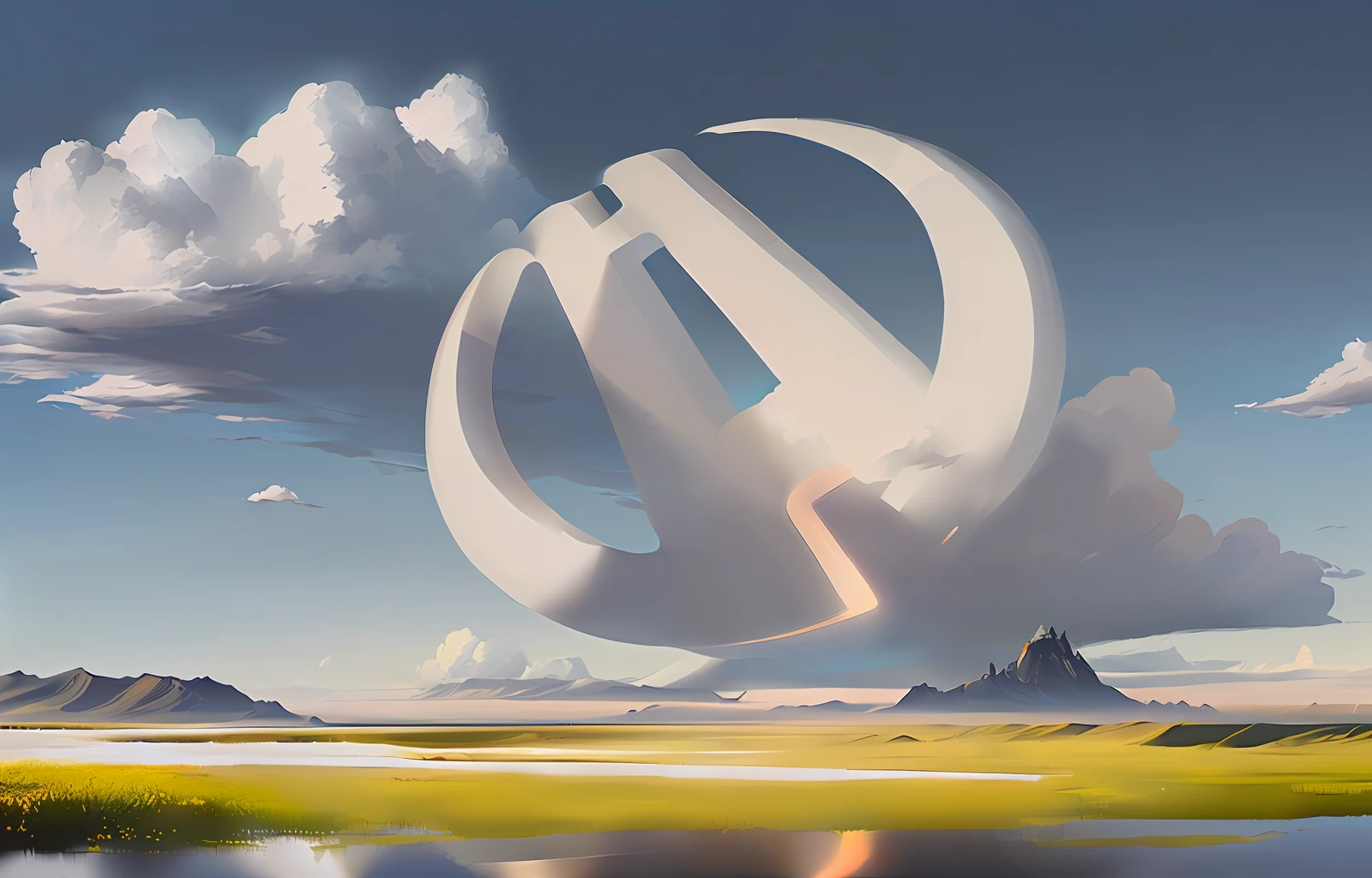 There is a large white object in the middle of the field, wlop and RHADS, Unreal Engine Digital Painting, arte renderizada, Digital painting. rendering by octane, conceptartworld, inspired by sparth, wlop and andrei riabovitchev, smooth digital concept art, digital painting concept art, android jones and rhads, bastien grivet