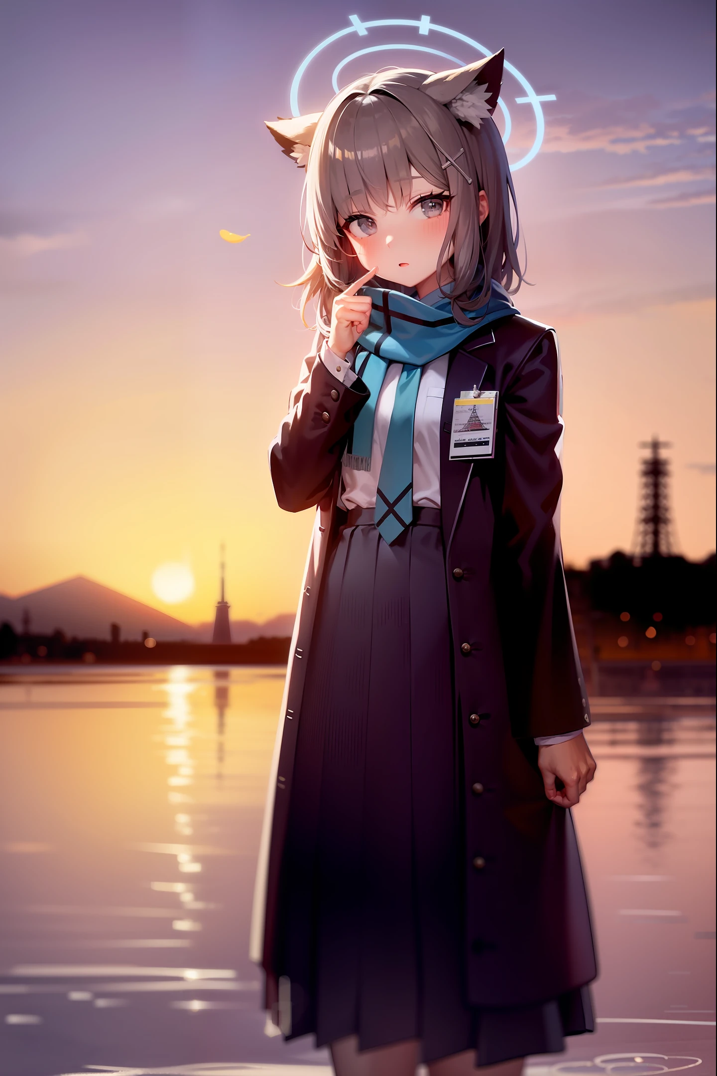 Real wind，girls，japanes，komono，The background is Tokyo Tower，slim，Gray hair，Goose egg face，JK school uniform