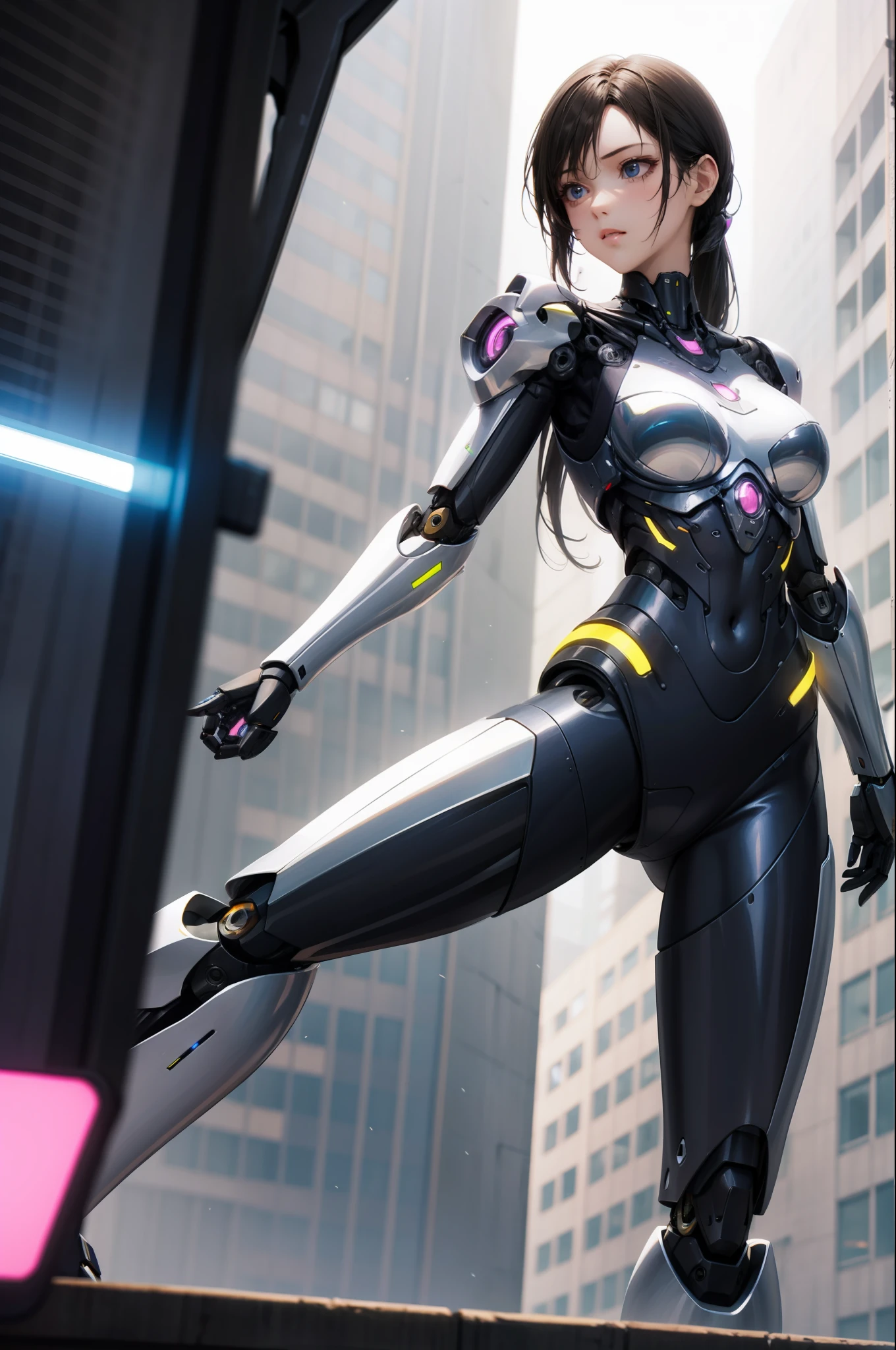 ray tracing, masterpiece, best quality, 1girl, mechanical arms, cyborg, cyberpunk,