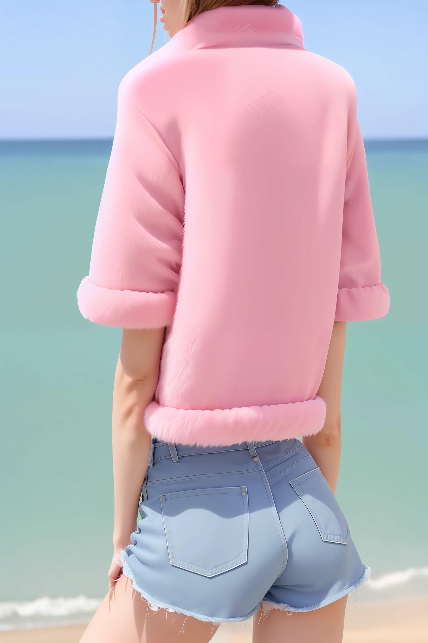 Pink fur seaside back upper body