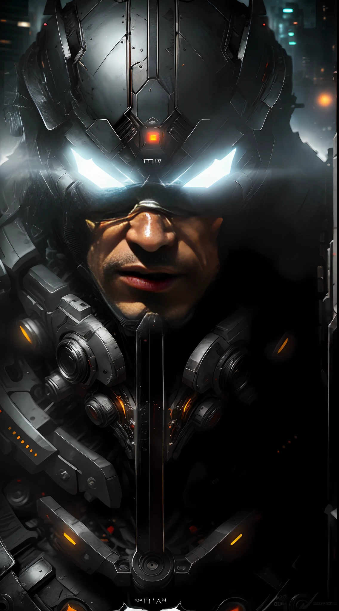 White Batman from DC photography, biomechanical, complex robot, full growth, hyper-realistic, insane small details, extremely clean lines, cyberpunk aesthetic, a masterpiece featured on Zbrush Central
