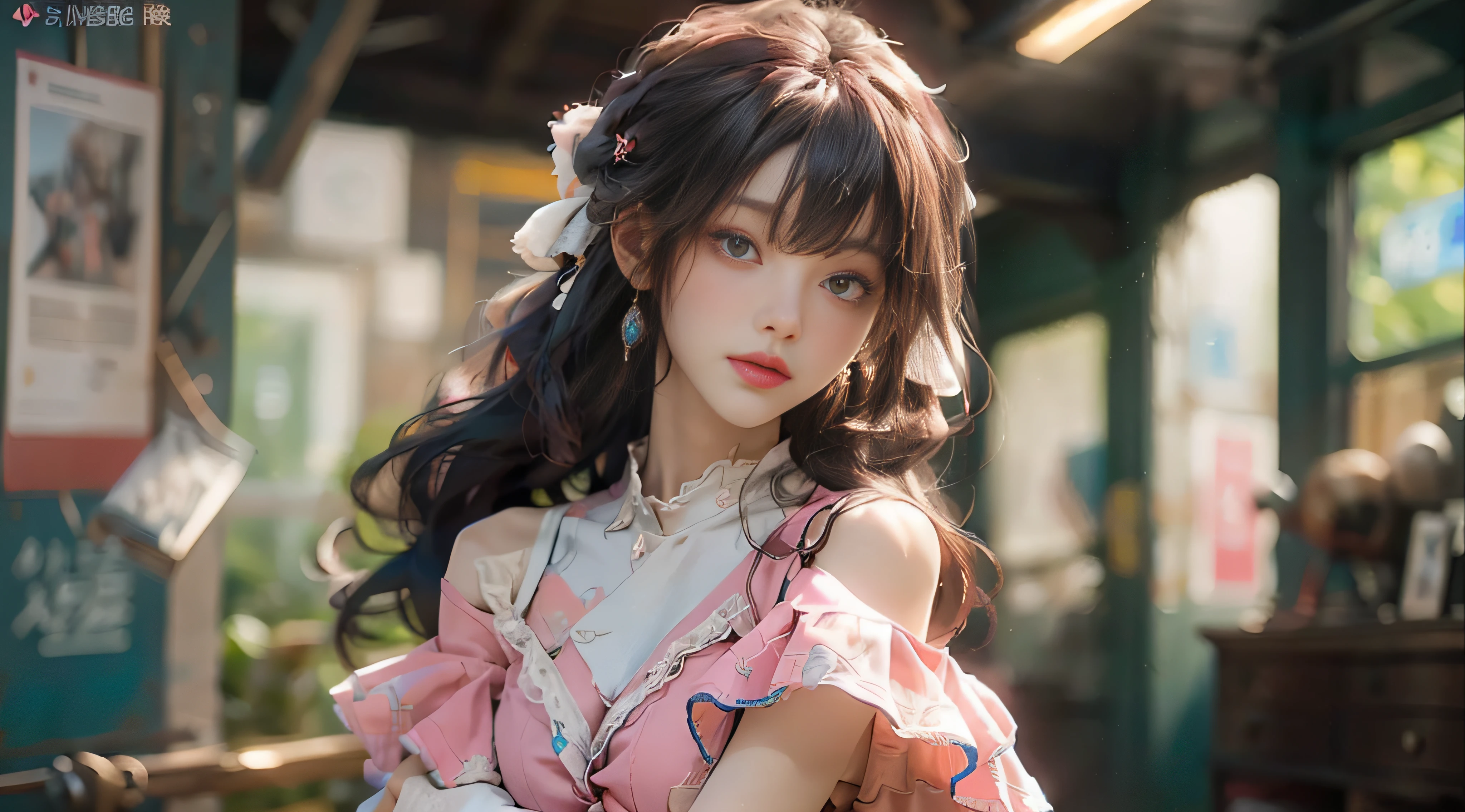 ((Best Quality)), ((Masterpiece)), (Detail: 1.4), 3D, Beautiful Cyberpunk Female Image, HDR (High Dynamic Range), Ray Tracing, NVIDIA RTX, Super Resolution, Unreal 5, Subsurface Scattering, PBR Texture, Post-Processing, Anisotropic Filtering, Depth of Field, Maximum Sharpness and Sharpness, Multi-layer Texture, Albedo and Highlight Mapping, Surface Coloring, Mitsu-Accurate Simulation of Material Interactions, Perfect Proportions, Octane Rendering, Two-color Light, Large Aperture, Low ISO, white balance, regular three-point, 8K RAW, beautiful bright pupils, off-the-shoulder clothes, fine pupils, delicate face and eyes, long eyelashes, blush, delicate and fluffy hair, pink lips, pure, cute, sweet girl, artistic sense, casual wear, high-end sense