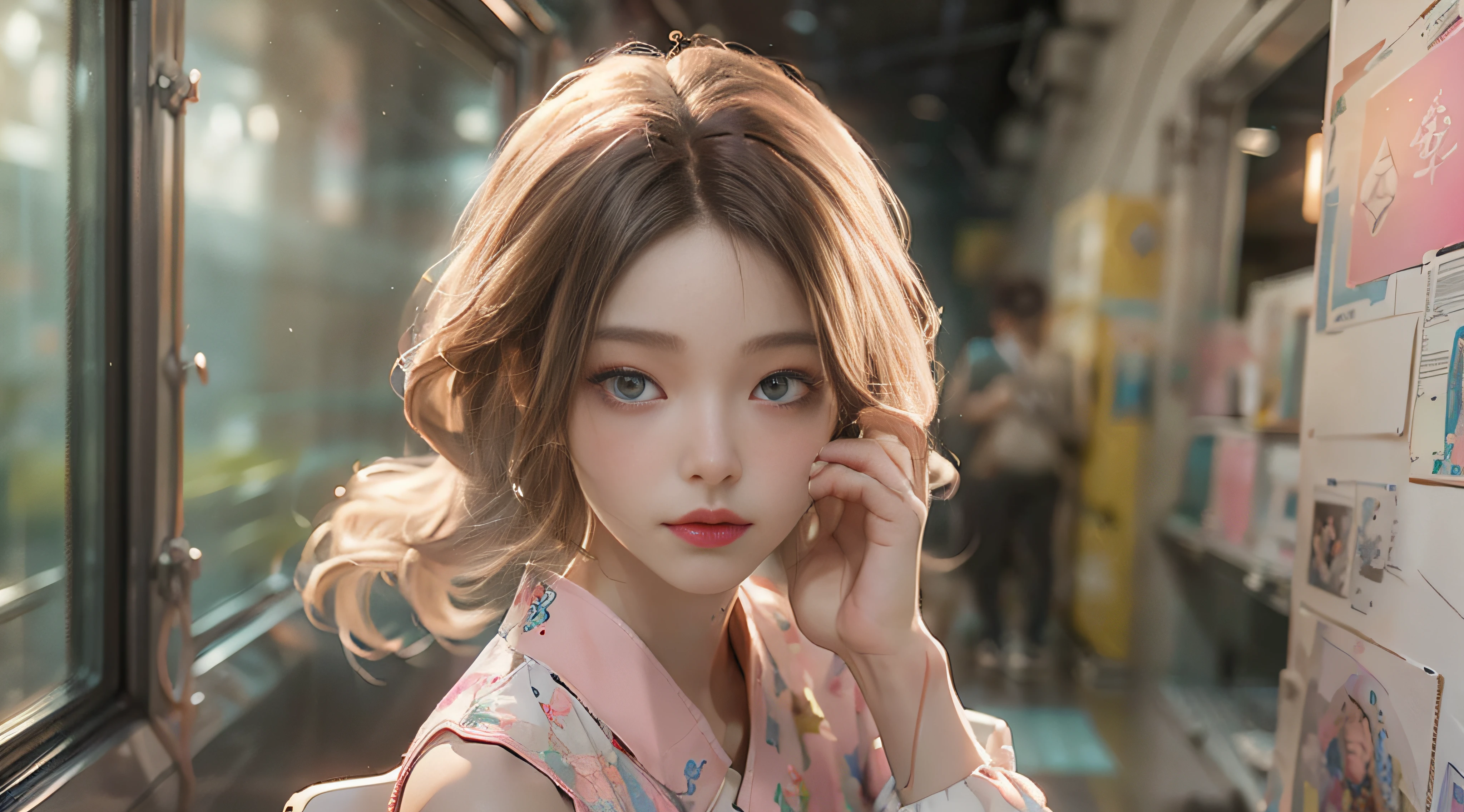((Best Quality)), ((Masterpiece)), (Detail: 1.4), 3D, Beautiful Cyberpunk Female Image, HDR (High Dynamic Range), Ray Tracing, NVIDIA RTX, Super Resolution, Unreal 5, Subsurface Scattering, PBR Texture, Post-Processing, Anisotropic Filtering, Depth of Field, Maximum Sharpness and Sharpness, Multi-layer Texture, Albedo and Highlight Mapping, Surface Coloring, Mitsu-Accurate Simulation of Material Interactions, Perfect Proportions, Octane Rendering, Two-color Light, Large Aperture, Low ISO, white balance, regular three-point, 8K RAW, beautiful bright pupils, off-the-shoulder clothes, fine pupils, delicate face and eyes, long eyelashes, blush, delicate and fluffy hair, pink lips, pure, cute, sweet girl, artistic sense, casual wear, high-end sense