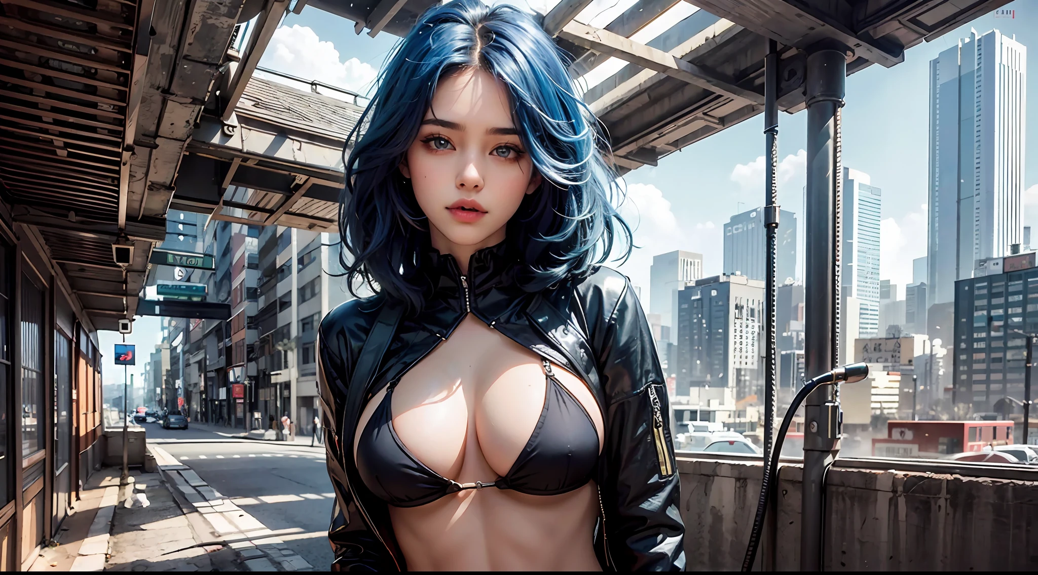 Hermosa chica peluda con cara y pechos femeninos (Cabello azul afro rizado), Ciencia Sexual, futuristic, cyberpunk, ta, pechos grandes y llenos, una chica, solamente, High resolution, perfect composition, mirando al espectador, cuerpo perfecto, Cara perfecta, ojos azules, ojos azules perfectos, Labios Bimbo, erotic, 8k, obra maestra, Tendencias en Pixiv, Tendencias en Civitai, Curvy and thick but fit with six-pack abs, small waist, Vtuber, Chica hololive, Carril Azur, fetiche peludo, peludo sexy, Diosa hentai peluda, Pose sexy, perfect photography, Dibujo realista, papel tapiz