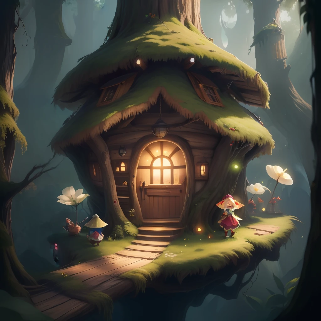Anime elves singing in a treehouse