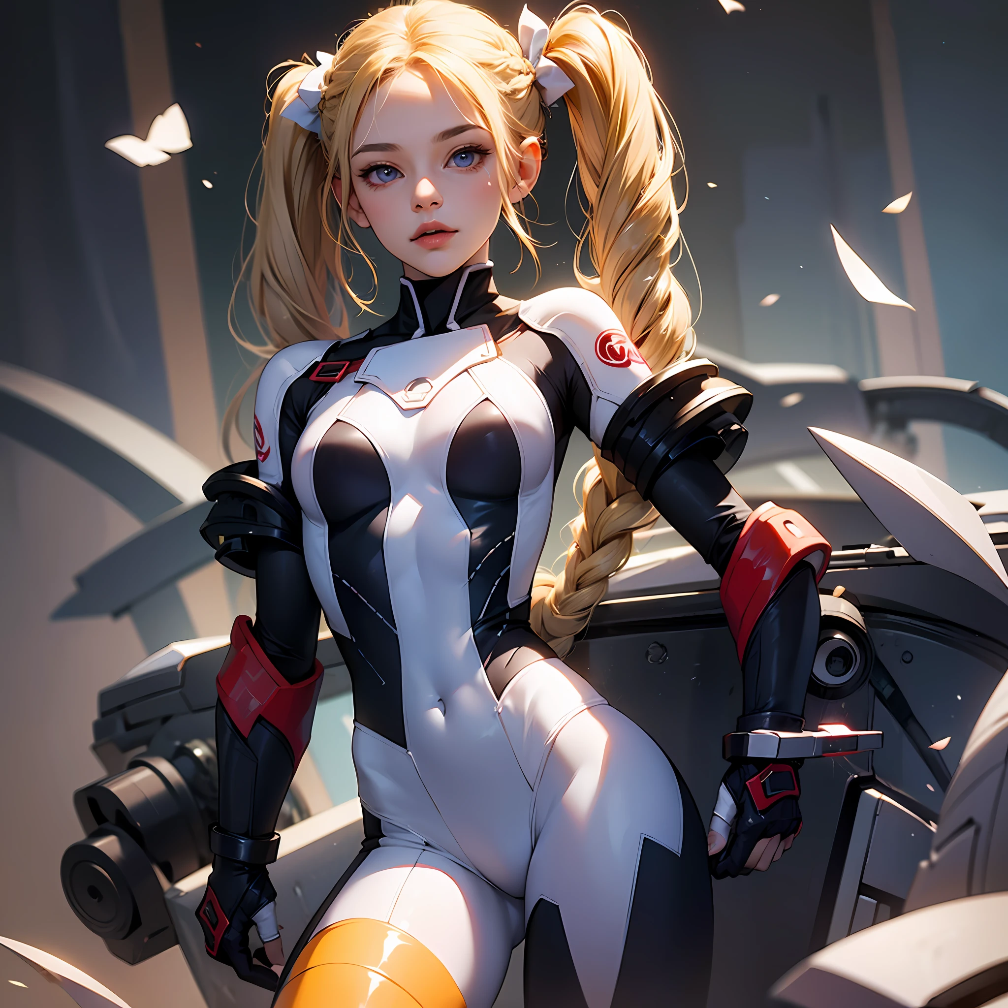 tmasterpiece, Best quality at best, 1girll, 独奏, 1girll, (lambda-11), blond hairbl, blond eyes, (Single braid), pigtails, mediuml breasts, tightsuit, unit, palaces,Quiet --auto