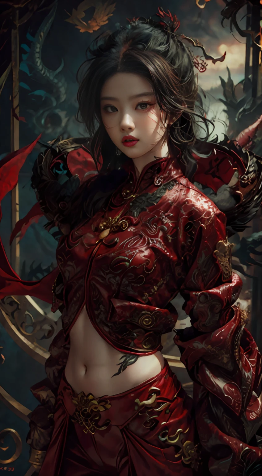 Dragon tattoo woman in red clothes