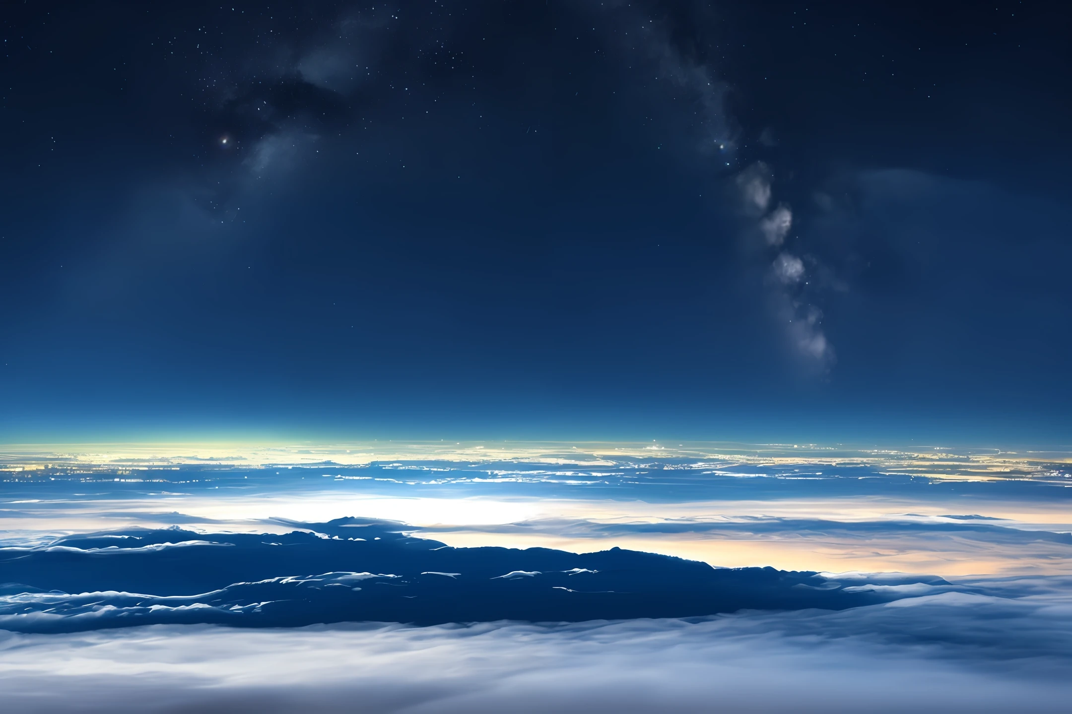 the night，Above the clouds，Overlooking，Realistic as reality，Impressive