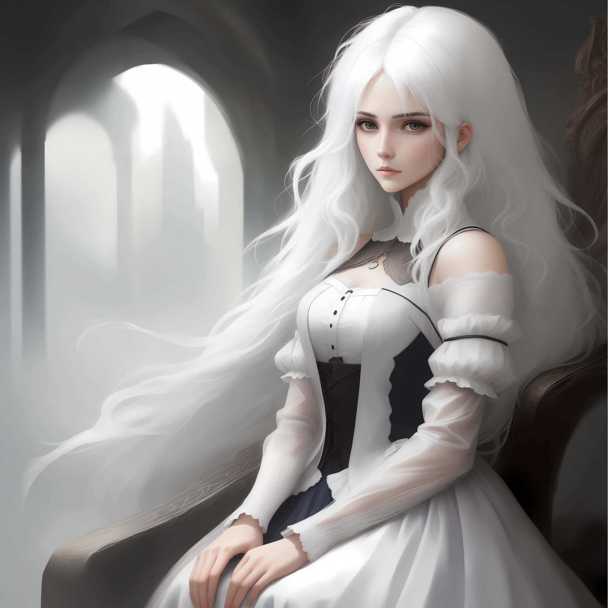 A woman with white hair
